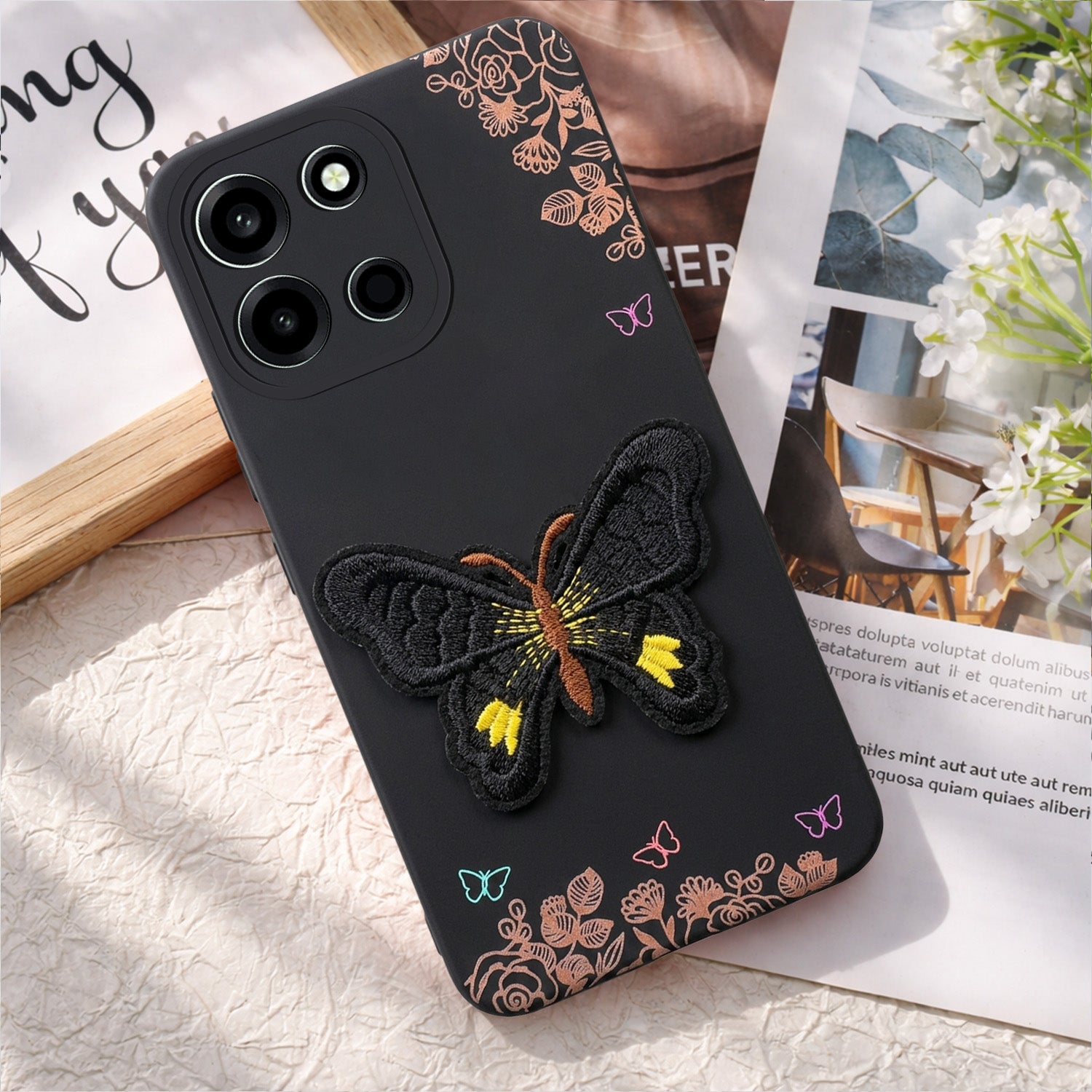 For Oneplus Nord 6 Back Cover Case (Soft Butterfly Embroidery | Women Teen Girls | Camera Protection| Matte Silicone)