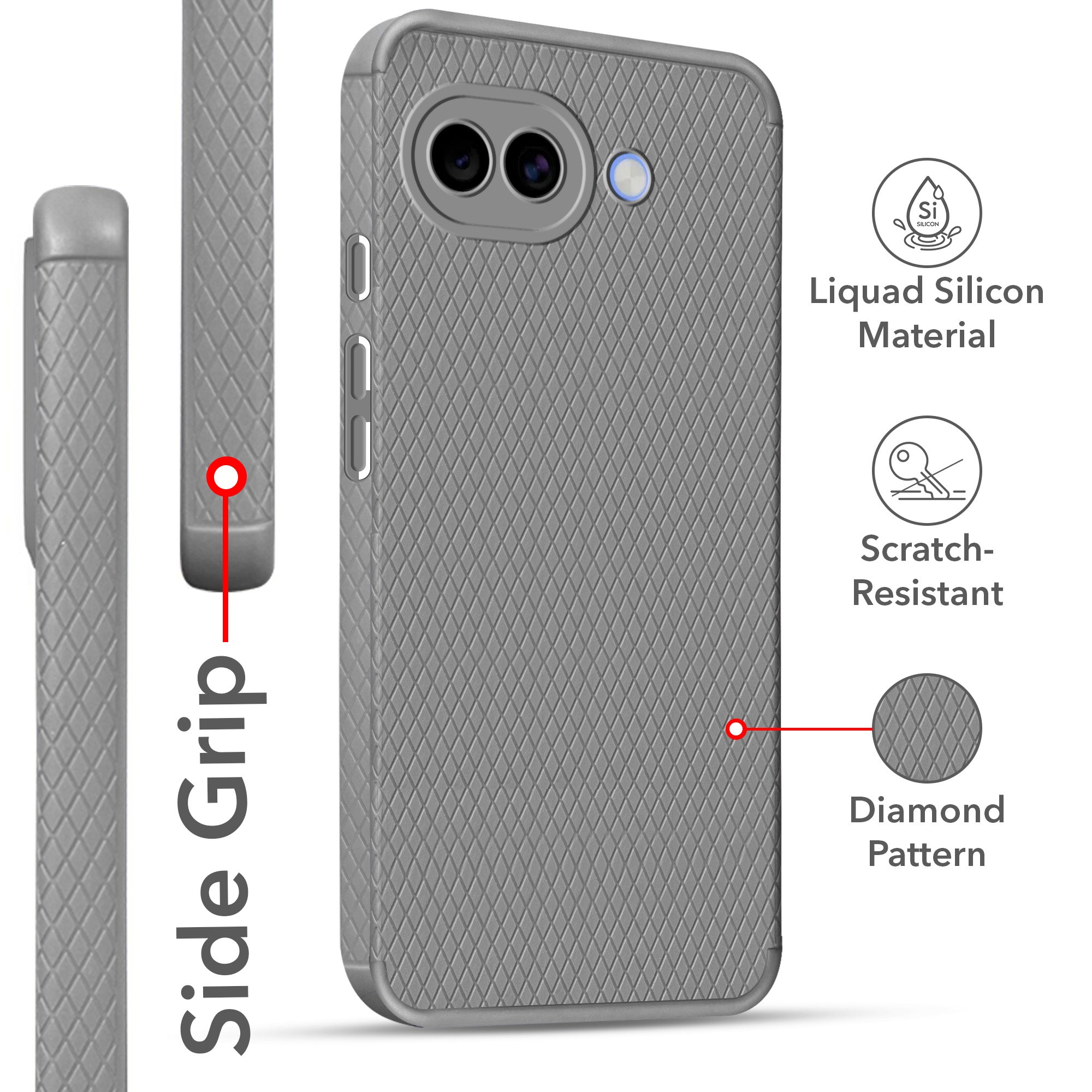 For Google Pixel 10a Back Cover Case Liquid Silicone (Camera Protection | Side Grip Texture | Soft and Flexible)