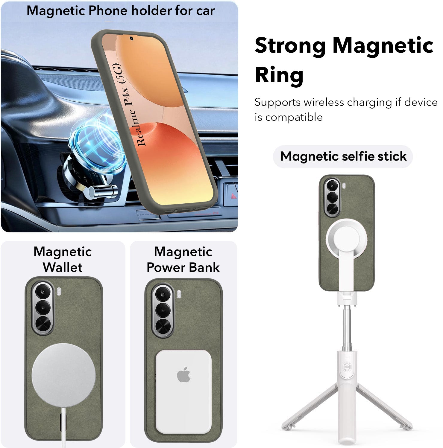 For Realme P4x Back Cover Case Leather Finish (MagSafe Compatible Wireless Charging | Soft Touch | Camera Bump Protection)