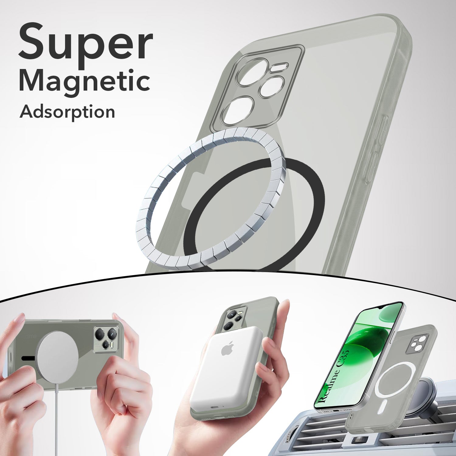 For Realme C35 Back Cover Case Lifetime Anti-Yellow MagSafe Compatible Clear (Sleek Hard Crystal | Shockproof and Camera Protection)