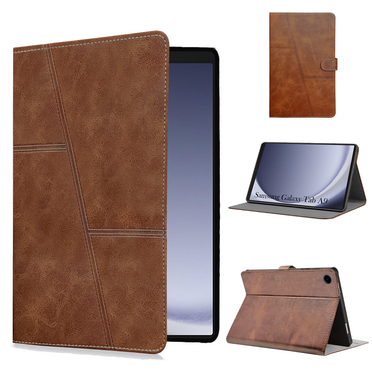 For Samsung Galaxy Tab A9 8.7 Inch SM-X110/X115 Flip Cover Folio Case (PU Leather | Multi-Angle Smart Stand | Card Storage Slots | Silicone Back Pouch)