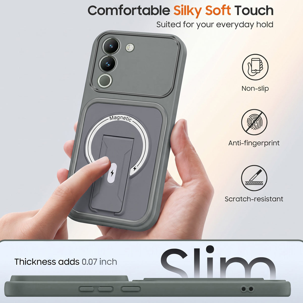 For Vivo Y200 Back Case Cover Metallic (Hybrid Armor Kickstand | MagSafe Compatible | Camera Protection Shockproof)