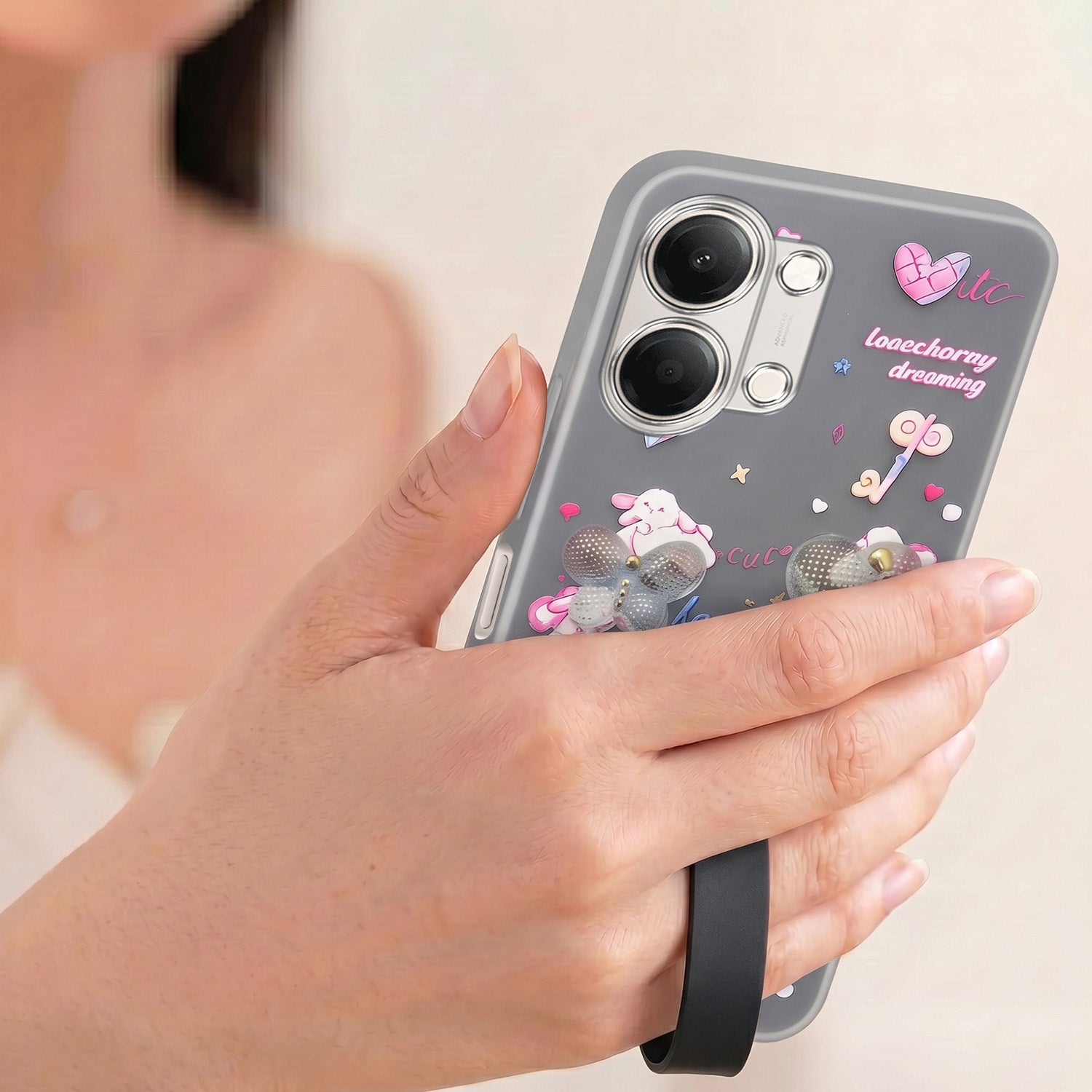 For Vivo Y11 | Vivo Y21 5G Back Cover Case (3D Cute Heart Strap Holder | Camera Protection | Designer Girls Print)