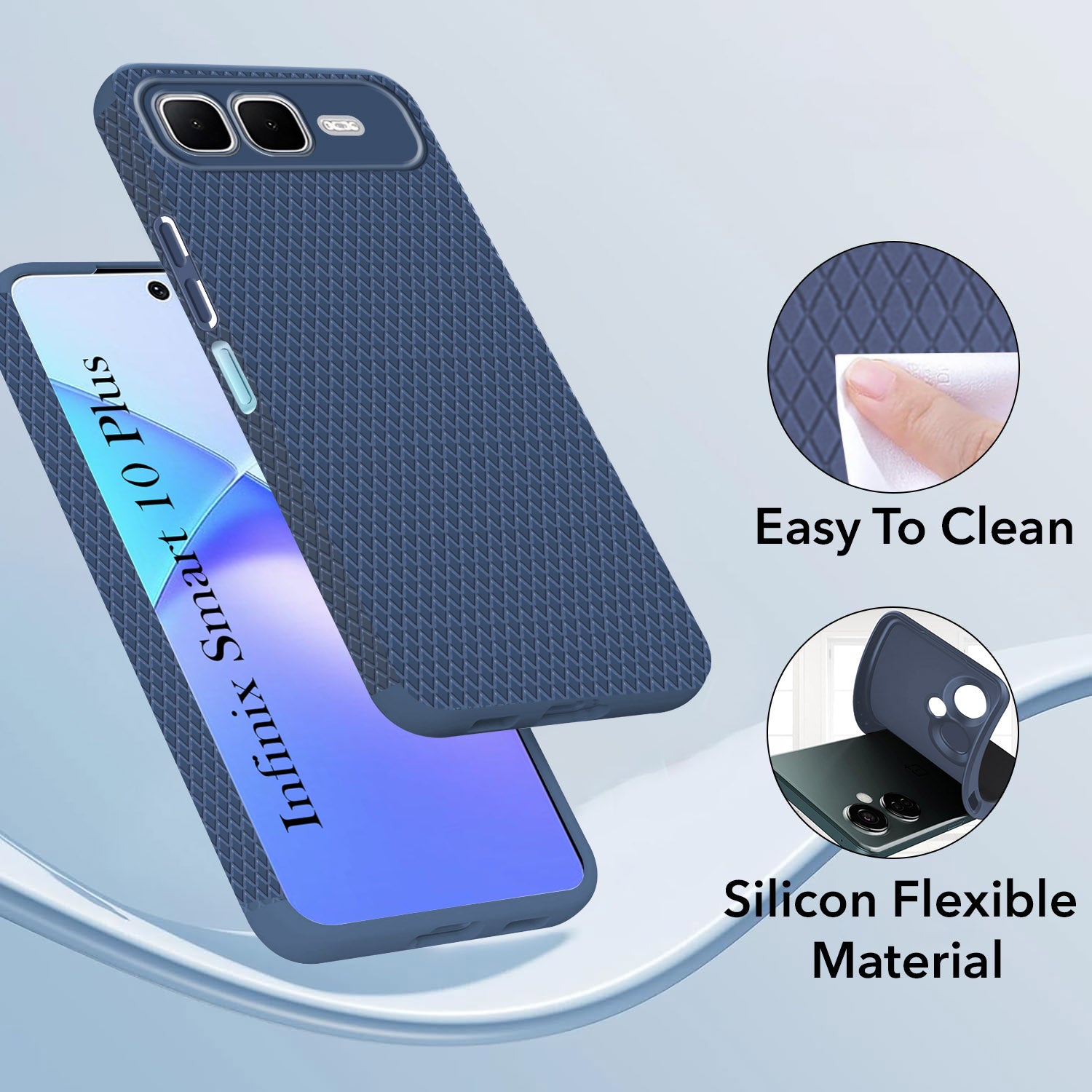 For Infinix Smart 10 Plus Back Cover Case (Camera Protection | Side Grip Texture | Soft and Flexible)