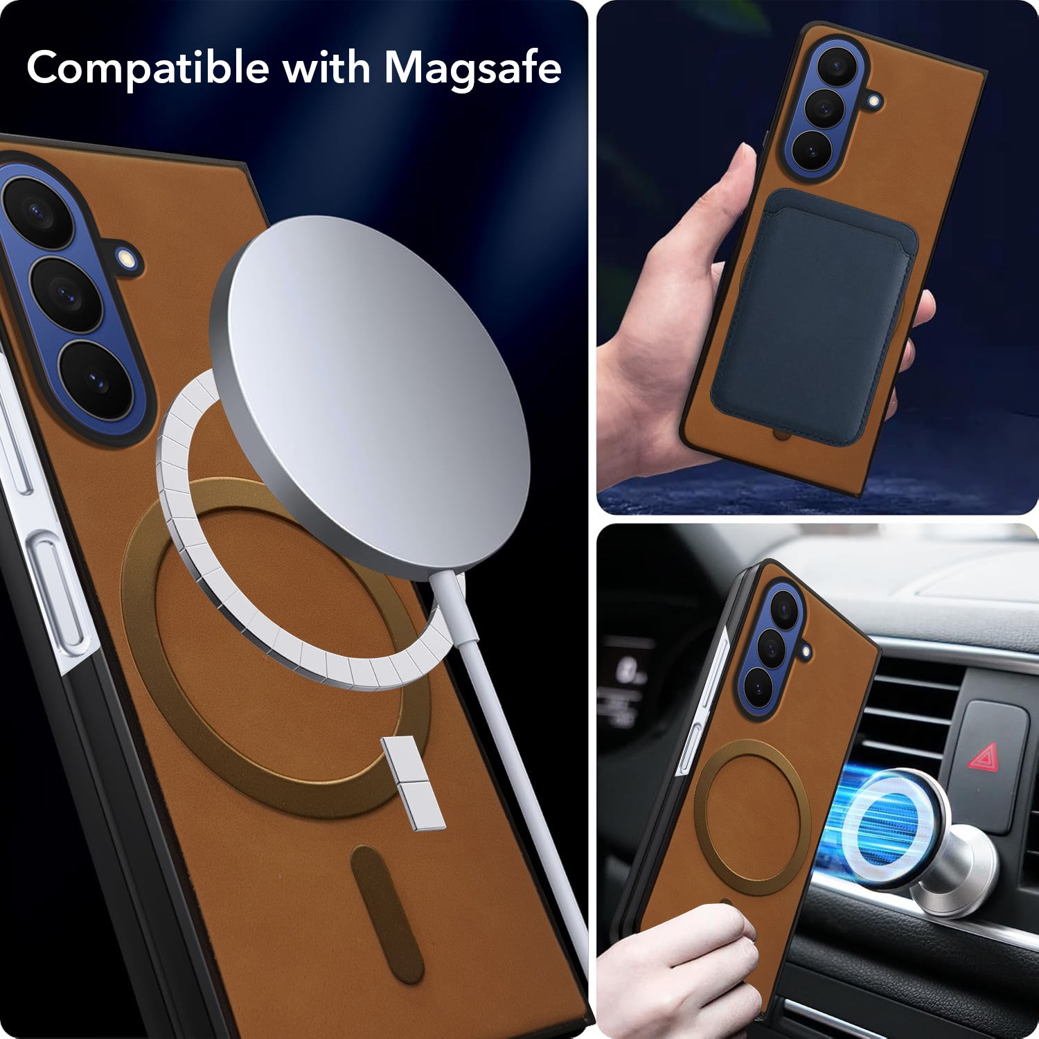 For Samsung Galaxy Z Fold 7 Back Cover Case Leather Finish (MagSafe Wireless Charging Compatible | Inside Microfiber Cloth)