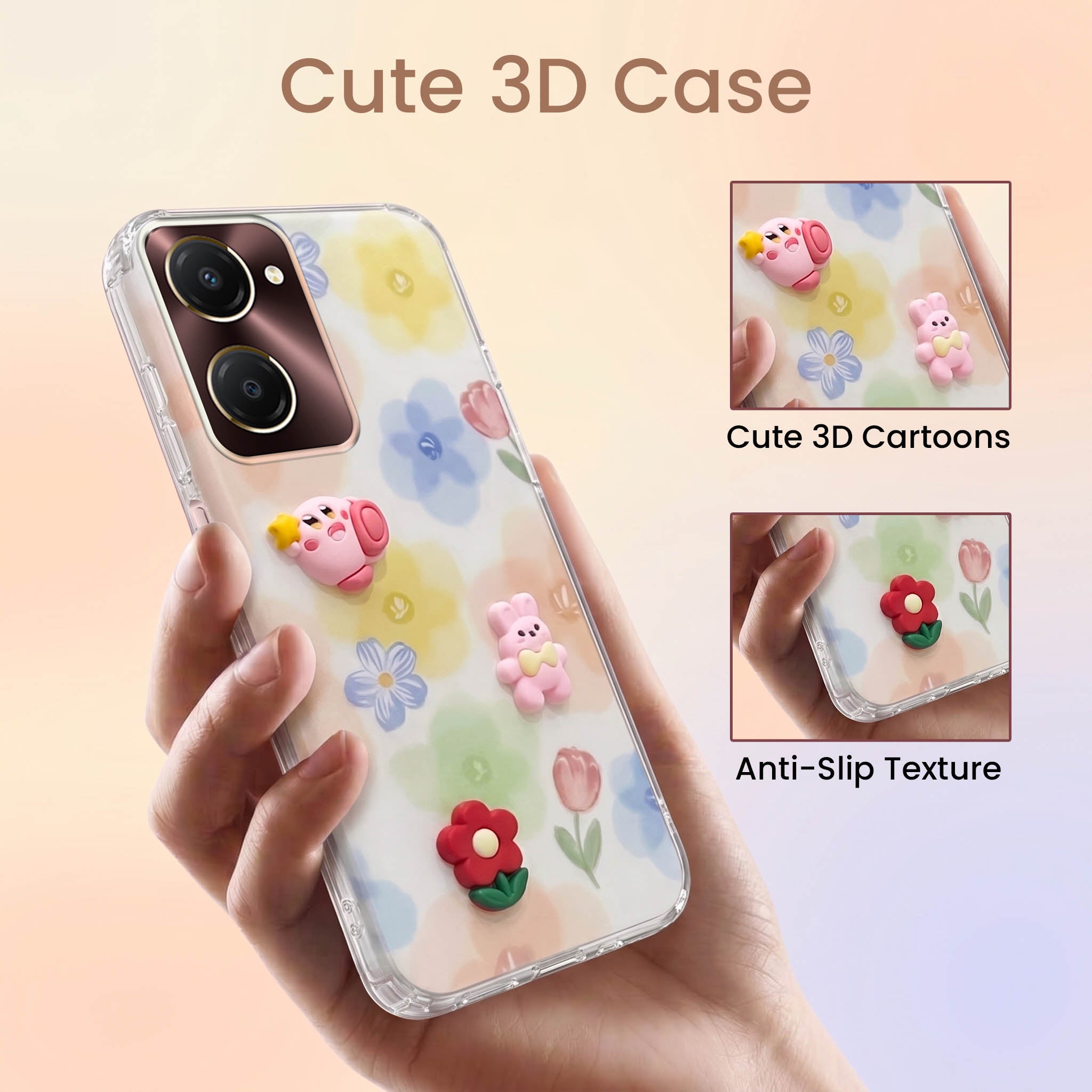 For Vivo iQOO Z9 Lite 5G Back Cover Case (3D Cute Cartoons | Hard Back Side Soft | Matte Premium Finish | HD Printing)