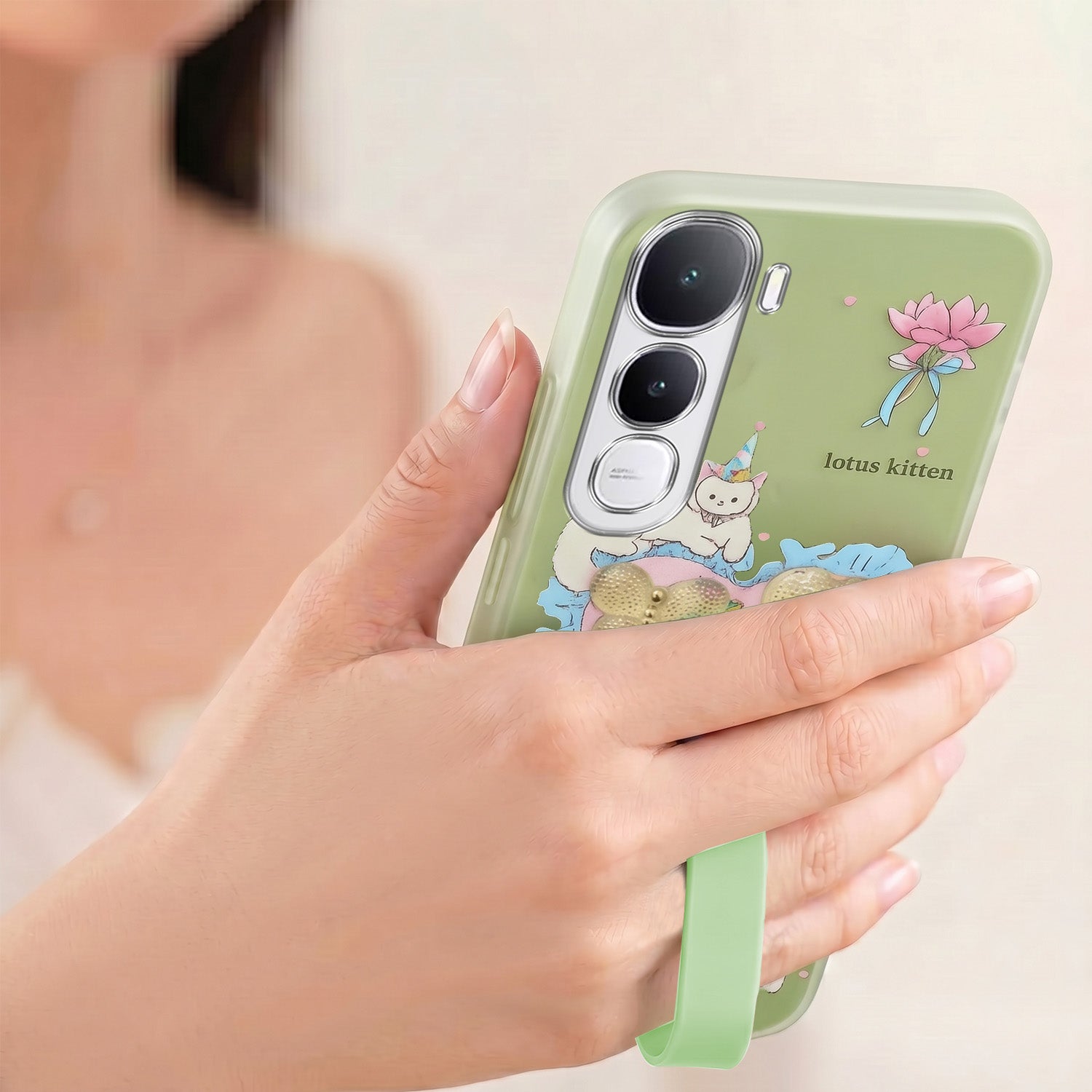 For Vivo Y400 Back Cover Case (3D Cute Heart Strap Holder | Camera Protection | Designer Girls Print)