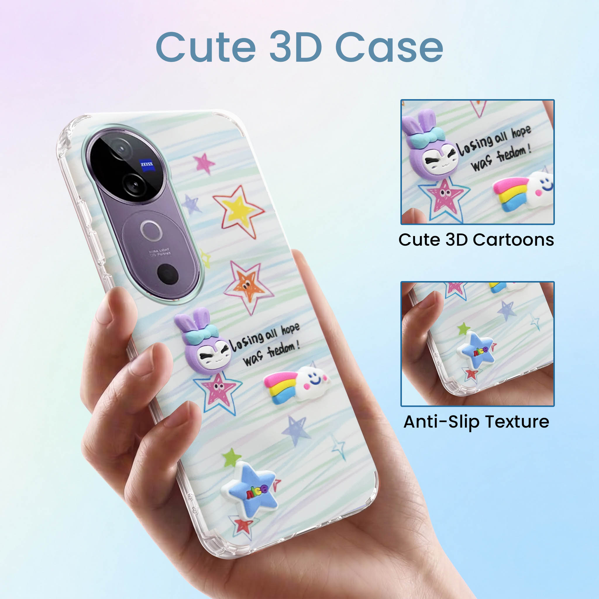 For Vivo V40 | Vivo V40 Pro 5G Back Cover Case (3D Cute Cartoons | Hard Back Side Soft | Matte Premium Finish | HD Printing)