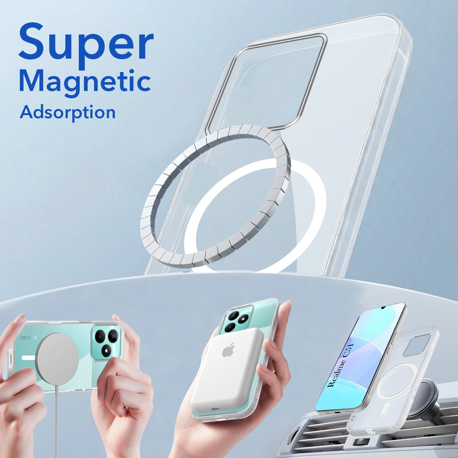 For Realme C51 Back Cover Case Lifetime Anti-Yellow MagSafe Compatible Clear (Sleek Hard Crystal | Shockproof and Camera Protection)