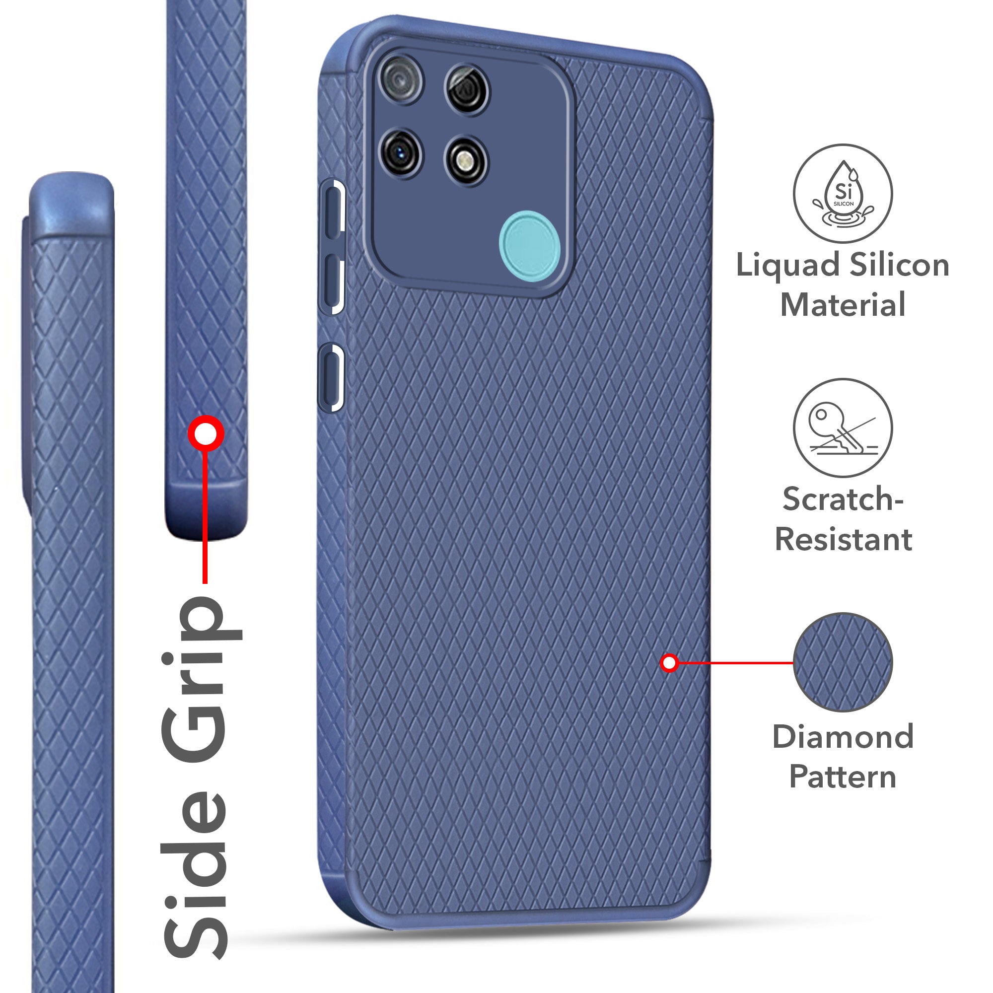 For Realme Narzo 30A Back Cover Case Liquid Silicone (Camera Protection | Side Grip Texture | Soft and Flexible)