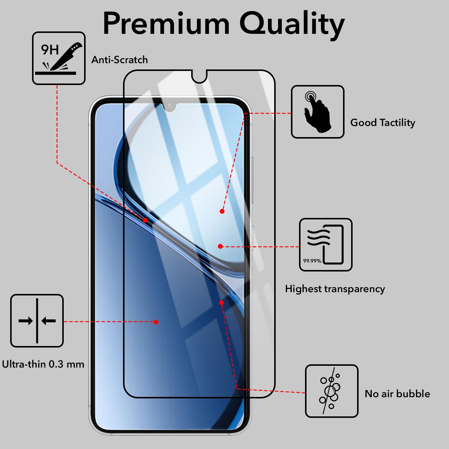 Tempered Glass For Realme C63 4G Military-Grade Gorilla Screen Protector With Installation Kit | Shatterproof, Full Coverage, HD Clear, Scratch Resistant (Pack of 1)
