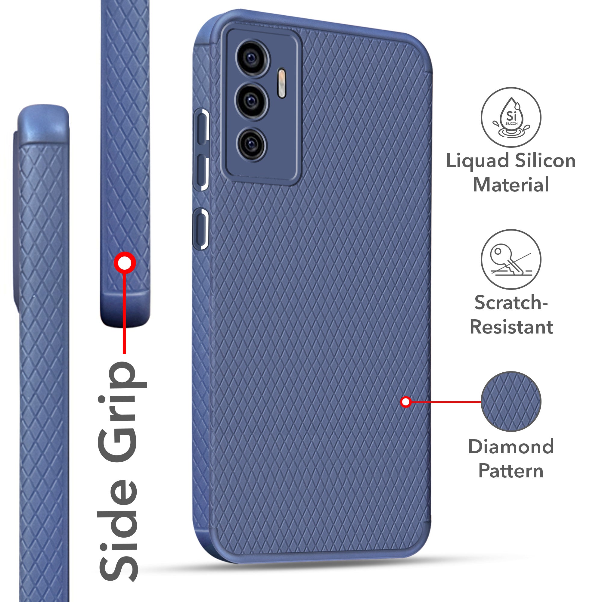 For Vivo Y75 4G Back Cover Case (Liquid Silicone | Side Grip | Camera Protection)