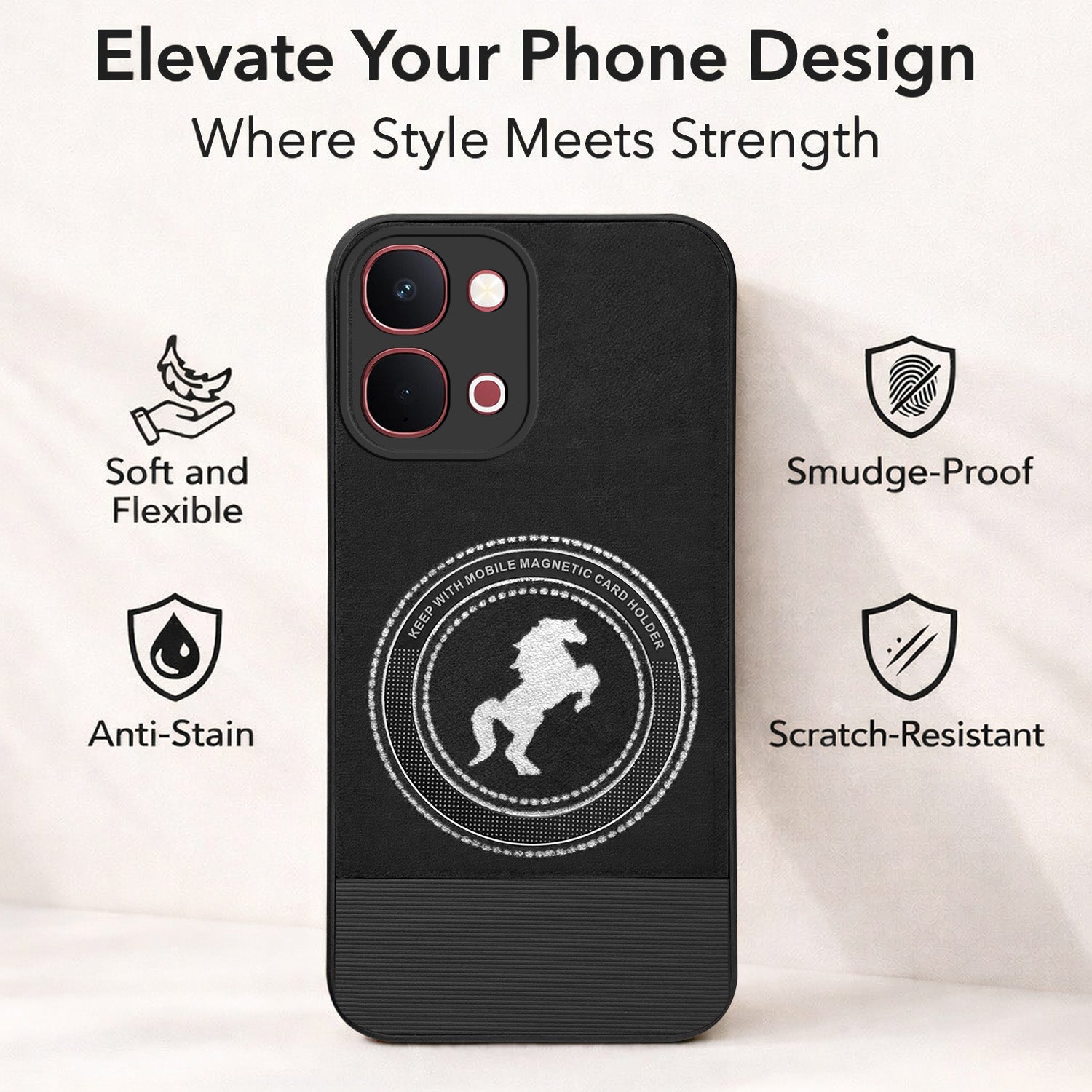 For Vivo Y51 Pro 5G | Vivo T5x Back Cover Case PU Leather Finish (Professional Minimalist Texture | MagSafe Compatile | Camera Protection | Sleek Sober Formal) (Copy)