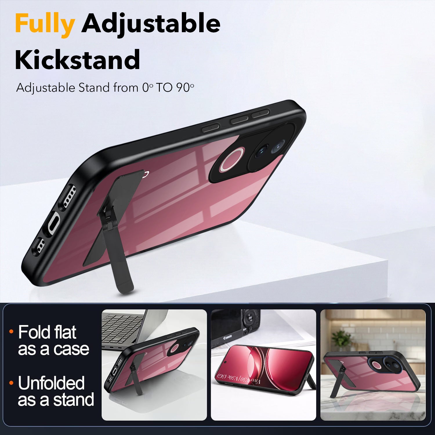 For Vivo V50 | Vivo V50e Back Cover Case (Built-in Stand | Lifetime Anti Yellow | Kickstand Shockproof | Camera Protection | MagSafe Compatible)