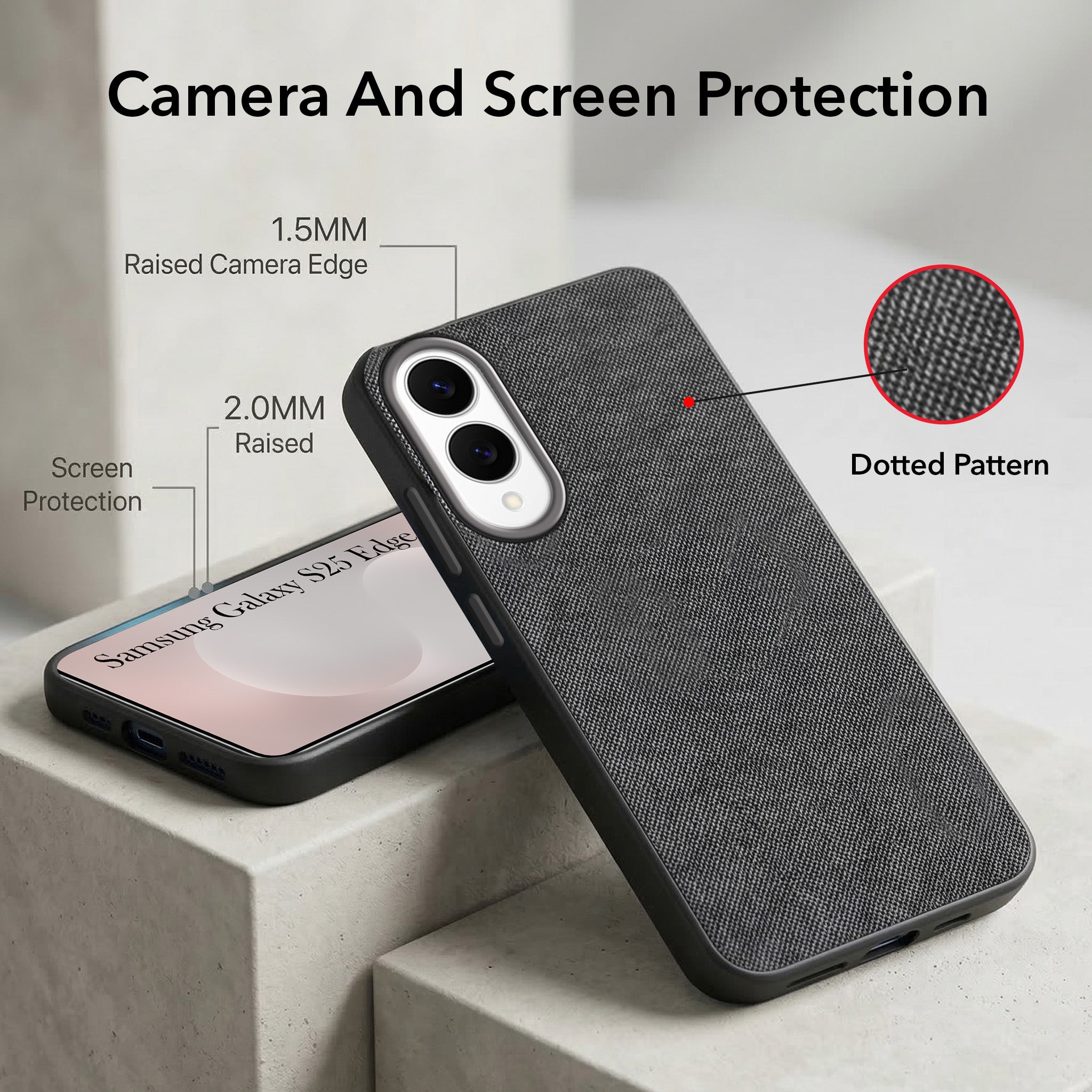 For Samsung Galaxy S25 Edge Combo with Back Cover and 9H Tempered Glass (Textured Grip Design | Micro-Fiber Cloth Inside | Oleophobic Coating Screen Glass)