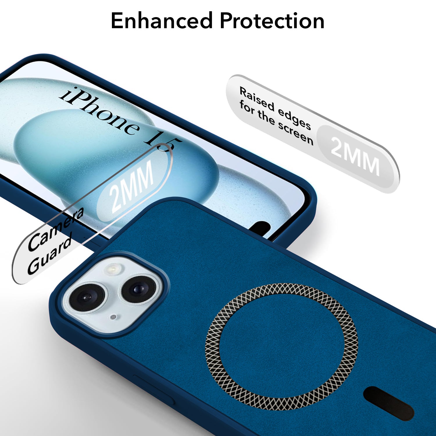 For Apple iPhone 15 Back Cover Case Leather Finish (MagSafe Compatible Wireless Charging | Soft Touch | Camera Bump Protection)