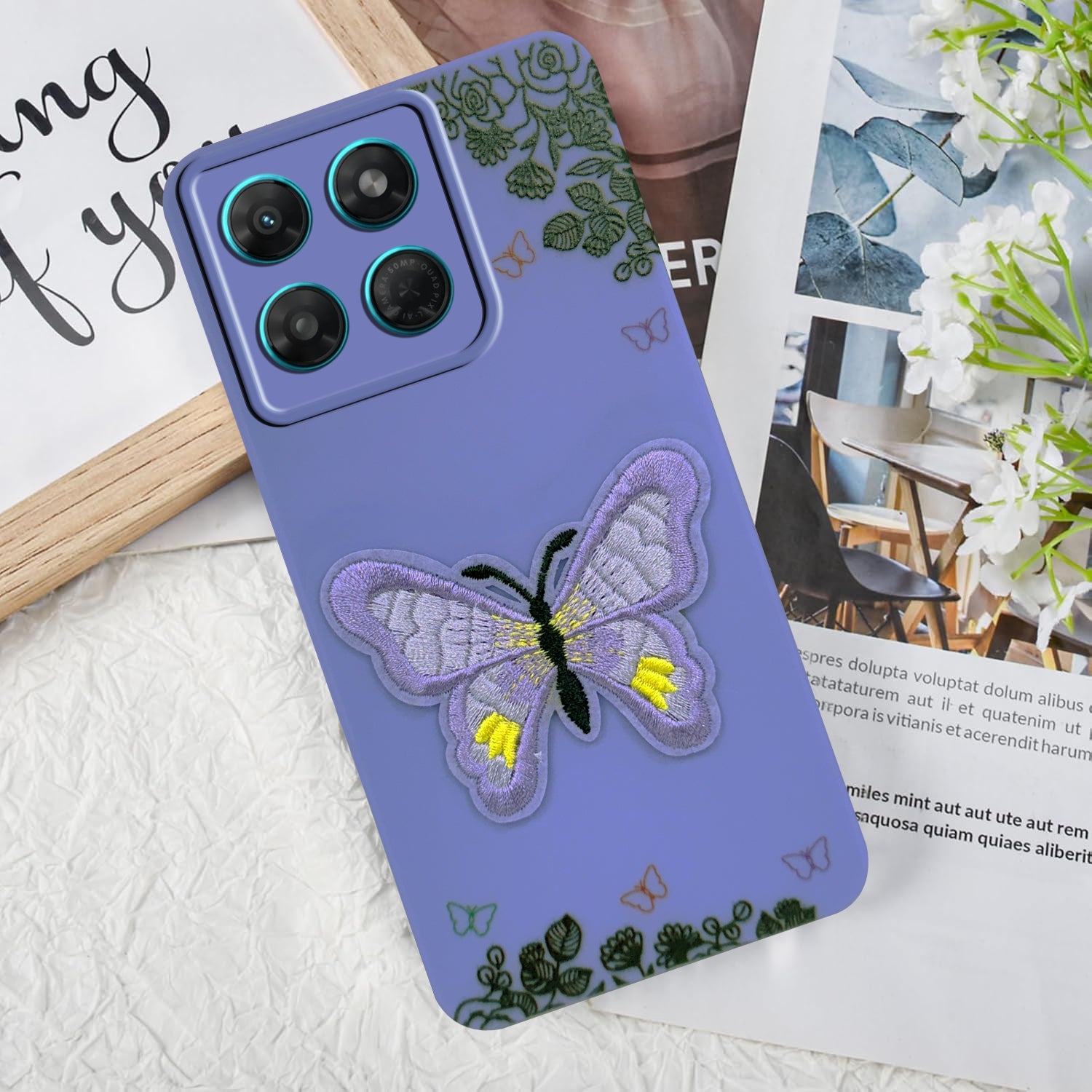 For Motorola Moto G37 Back Cover Case (Soft Butterfly Embroidery | Women Teen Girls | Camera Protection| Matte Silicone)