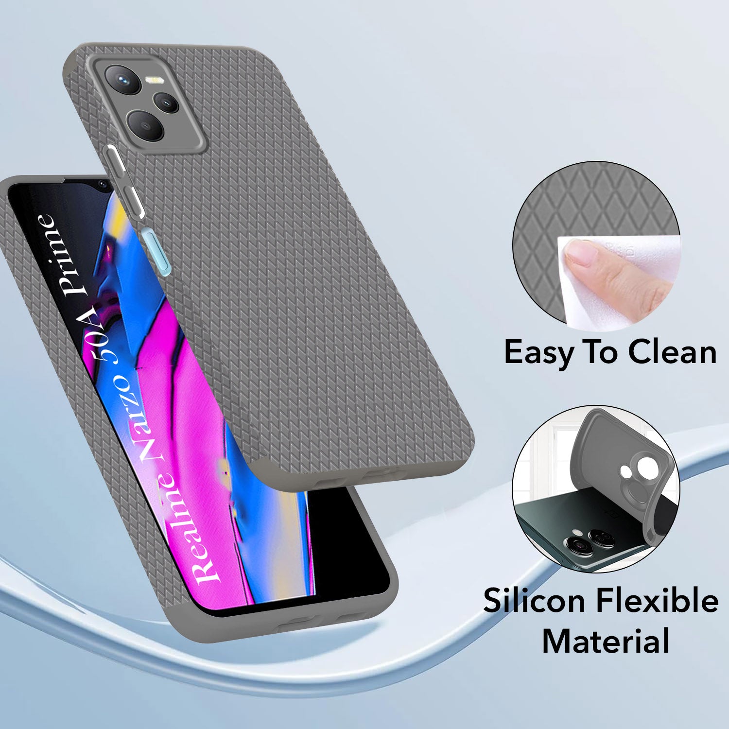 For Realme Narzo 50A Prime Back Cover Case (Liquid Silicone | Side Grip | Camera Protection)