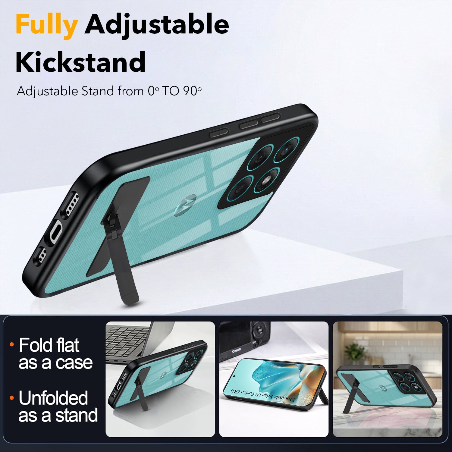 For Motorola Moto Edge 60 Fusion Back Cover Case (Built-in Stand | LiFetime Anti Yellow | Kickstand ShockprooF | Camera Protection | MagSaFe Compatible)