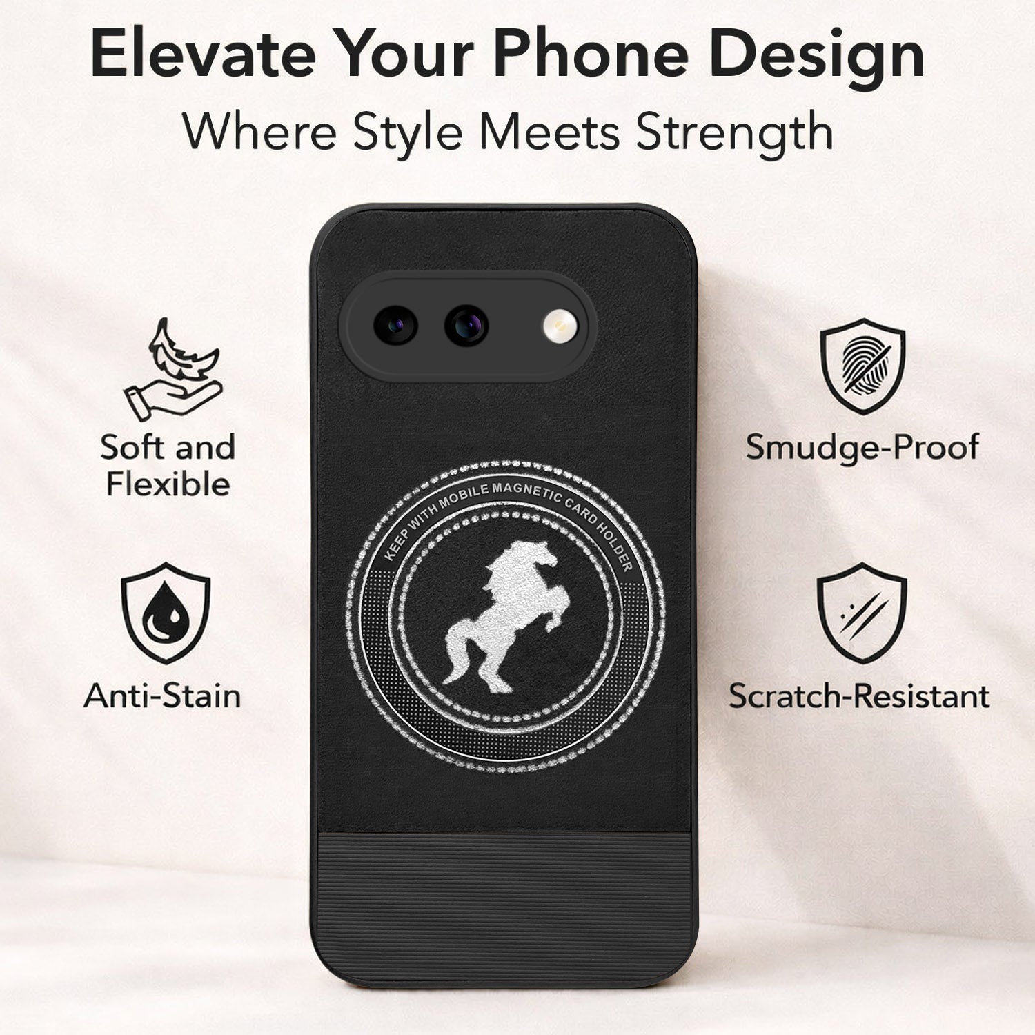 For Google Pixel 9A PU Leather Finish Back Cover Case (Professional Minimalist Texture | MagSafe Compatile | Camera Protection | Sleek Sober Formal)