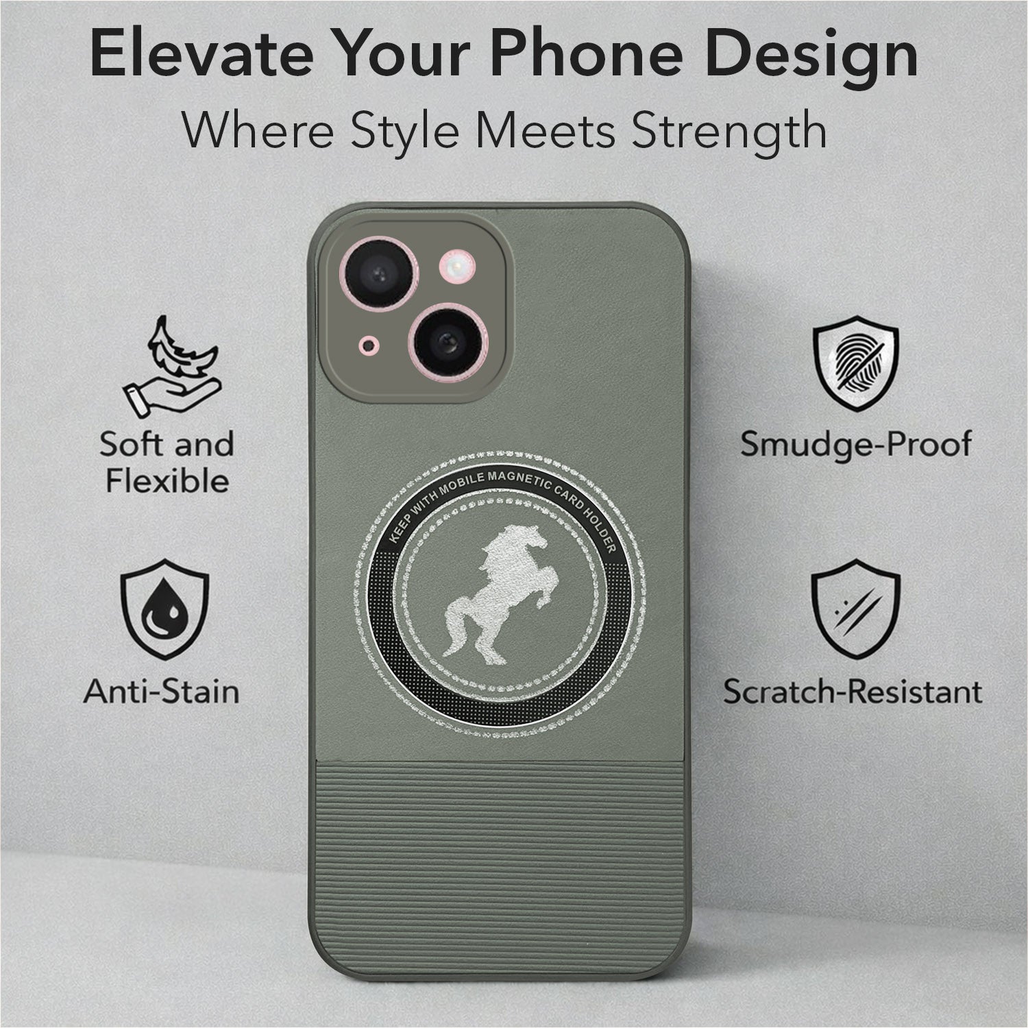 For Apple iPhone 15 Back Cover Case PU Leather Finish (Professional Minimalist Texture | MagSafe Compatile | Camera Protection | Sleek Sober Formal)