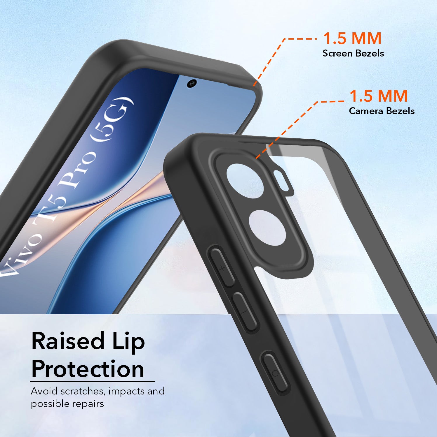 For Vivo T5 Pro 5G Combo with Back Cover and 9H Tempered Glass (Lifetime Anti-Yellow | Crystal Clear Shockproof | Oleophobic Coating Screen Glass)