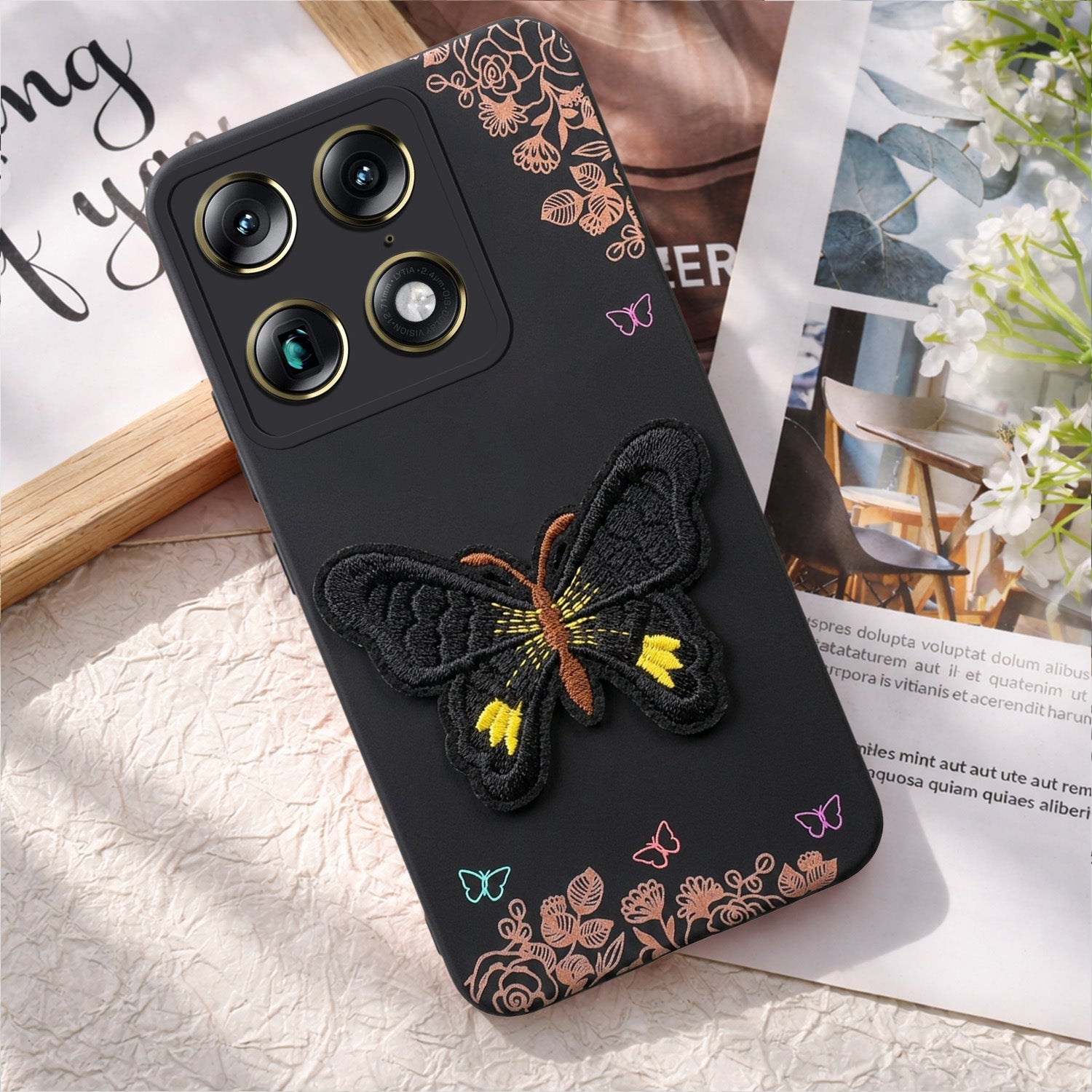 For Motorola Moto Signature 5G Back Cover Case (Soft Butterfly Embroidery | Women Teen Girls | Camera Protection| Matte Silicone)