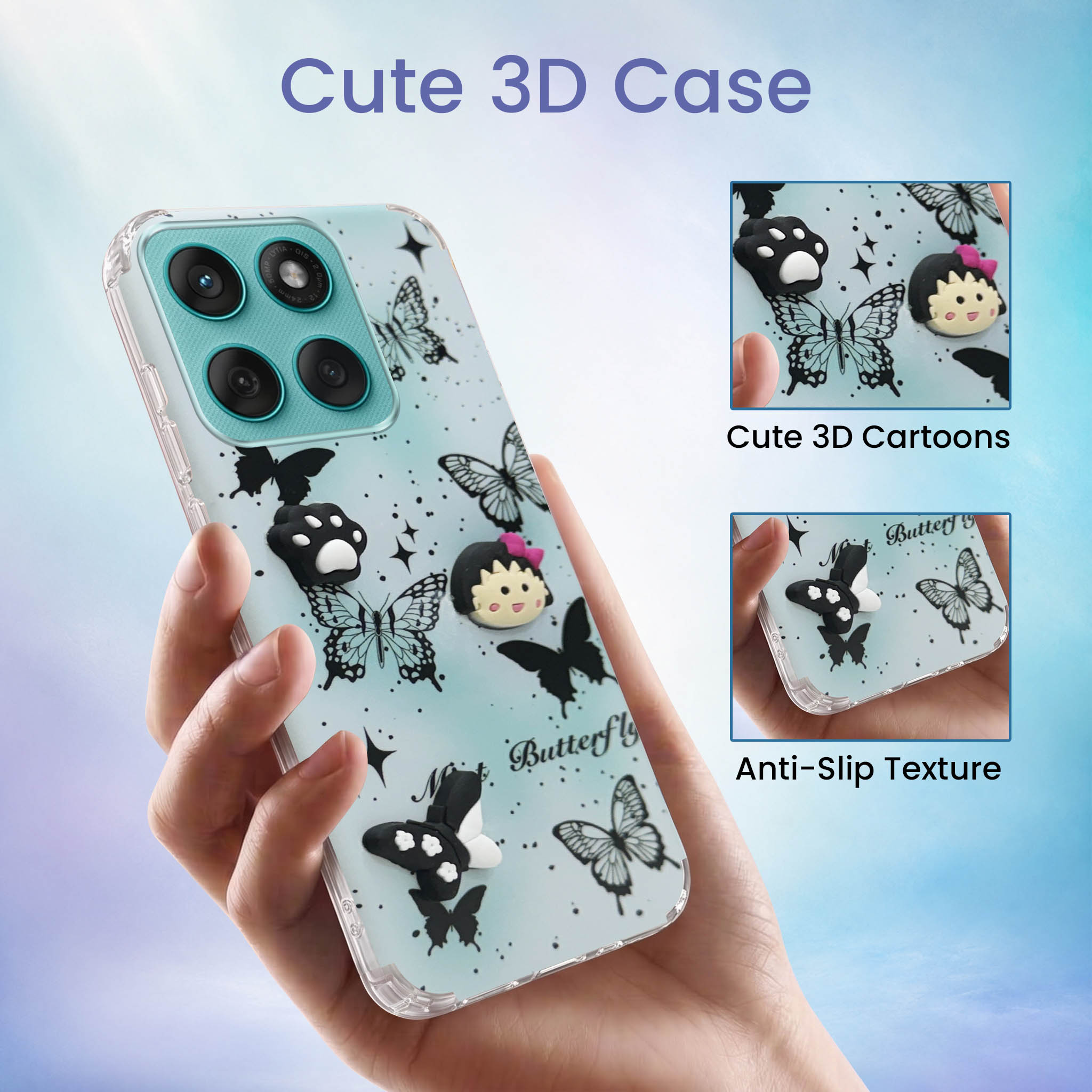 For Motorola Moto Edge 60 Fusion Back Cover Case (3D Cute Cartoons | Hard Back Side Soft | Matte Premium Finish | HD Printing)