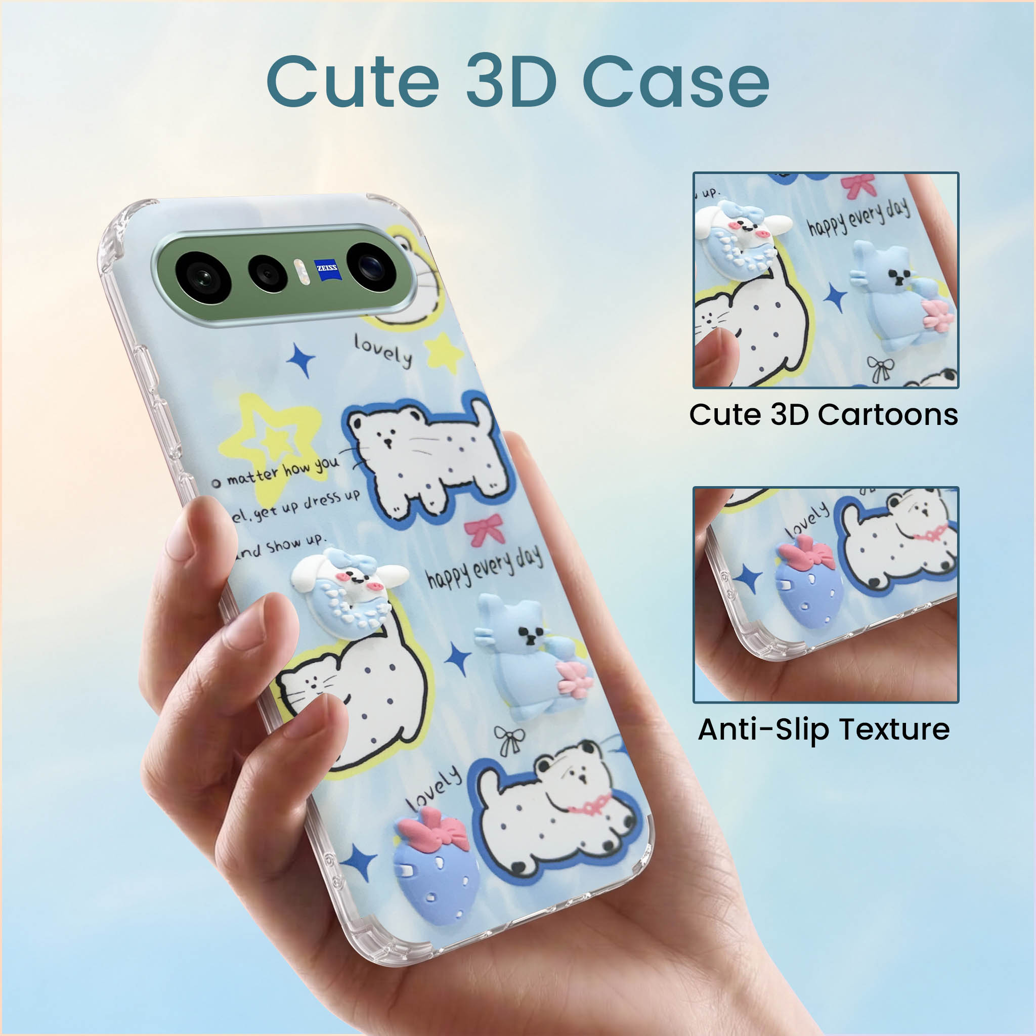 For Vivo X300 FE Back Cover Case (3D Cute Cartoons | Hard Back Side Soft | Matte Premium Finish | HD Printing)