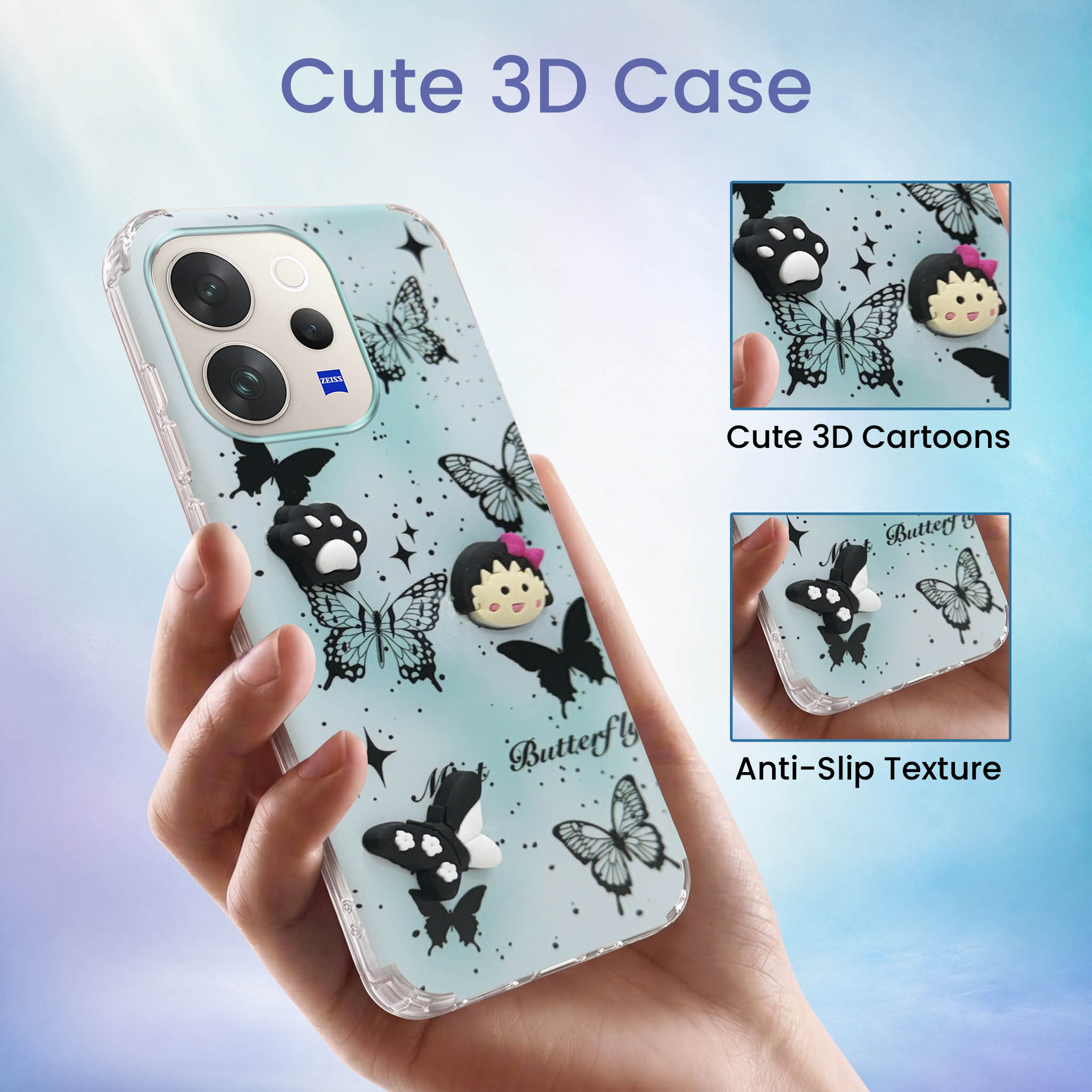 For Vivo V70 | Vivo V70 Elite 5G Back Cover Case (3D Cute Cartoons | Hard Back Side Soft | Matte Premium Finish | HD Printing)