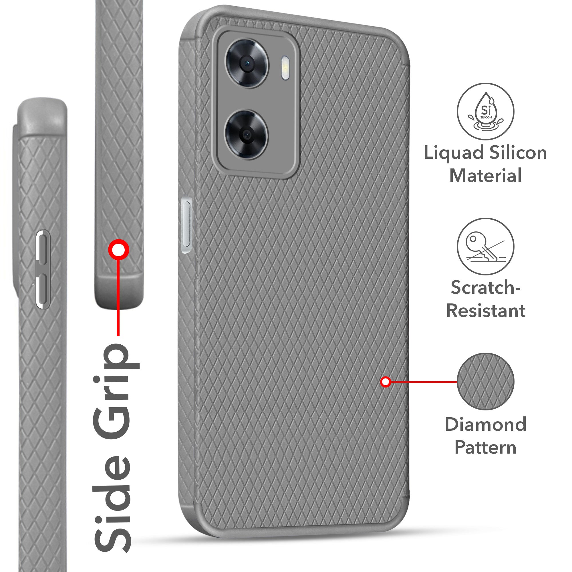 For Oppo A77 4G | Oppo A77s Back Cover Case (Liquid Silicone | Side Grip | Camera Protection)