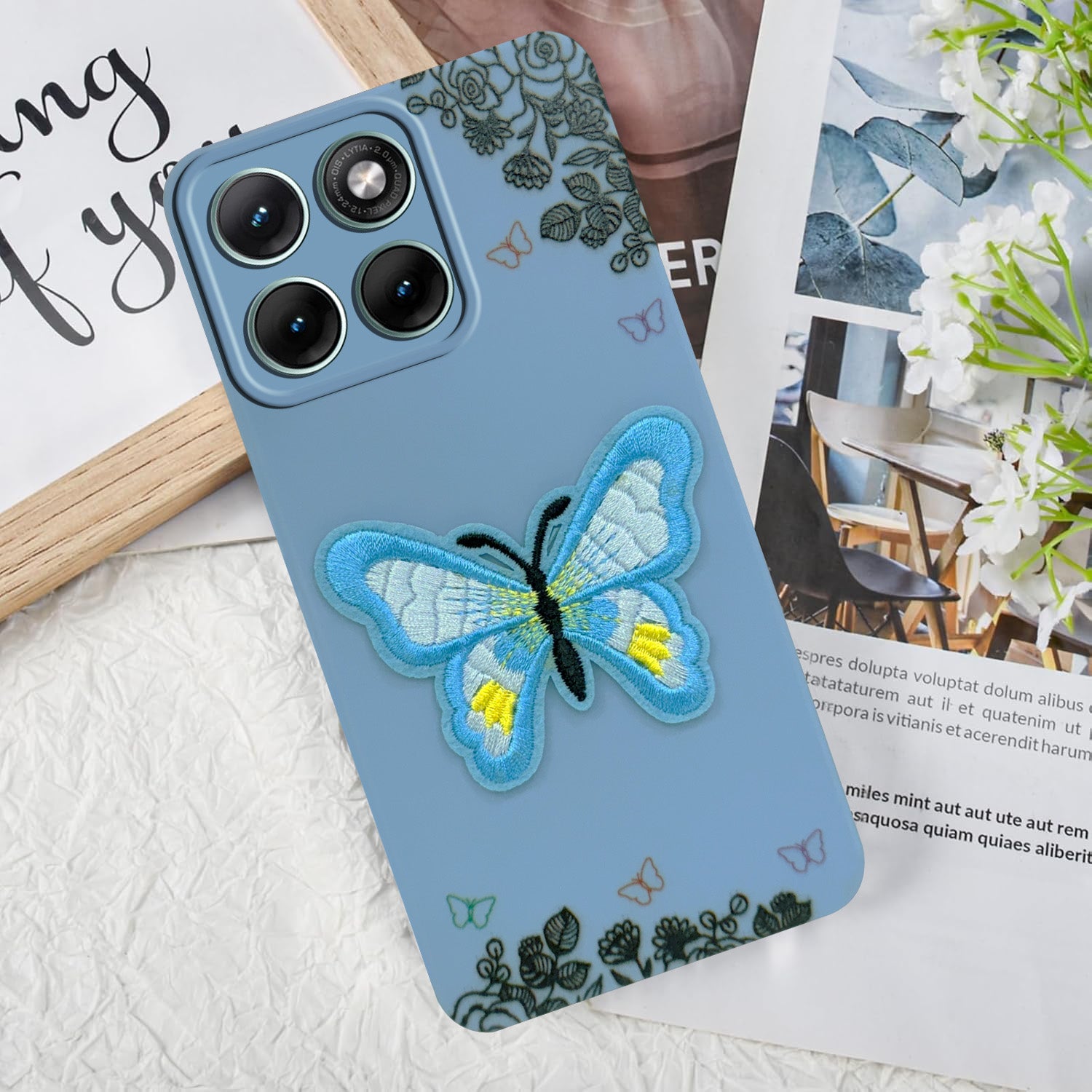 For Motorola Moto Edge 70 Fusion Back Cover Case (Soft Butterfly Embroidery | Women Teen Girls | Camera Protection| Matte Silicone)