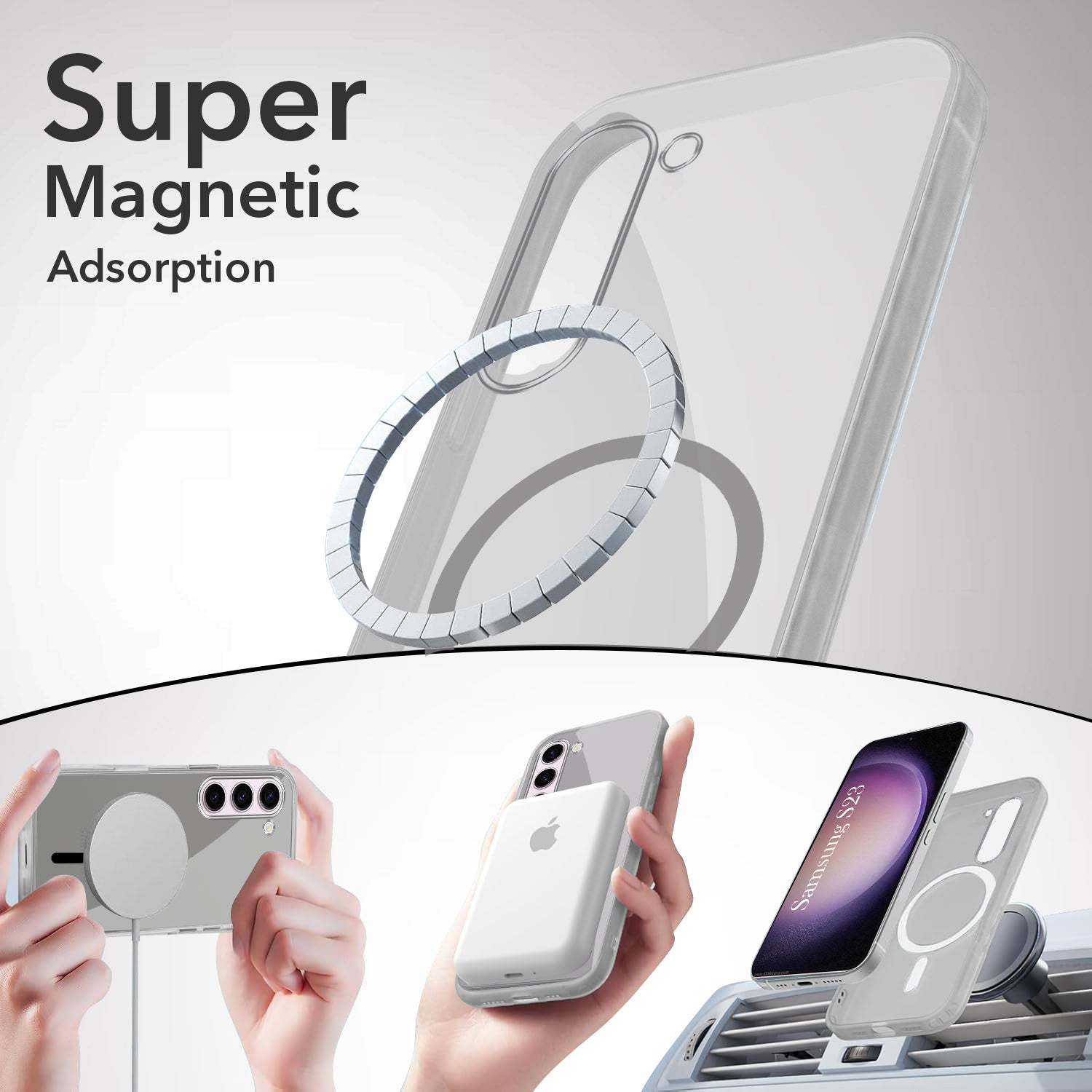 For Samsung Galaxy S23 5G Back Cover Case Lifetime Anti-Yellow MagSafe Compatible Clear (Sleek Hard Crystal | Shockproof and Camera Protection)