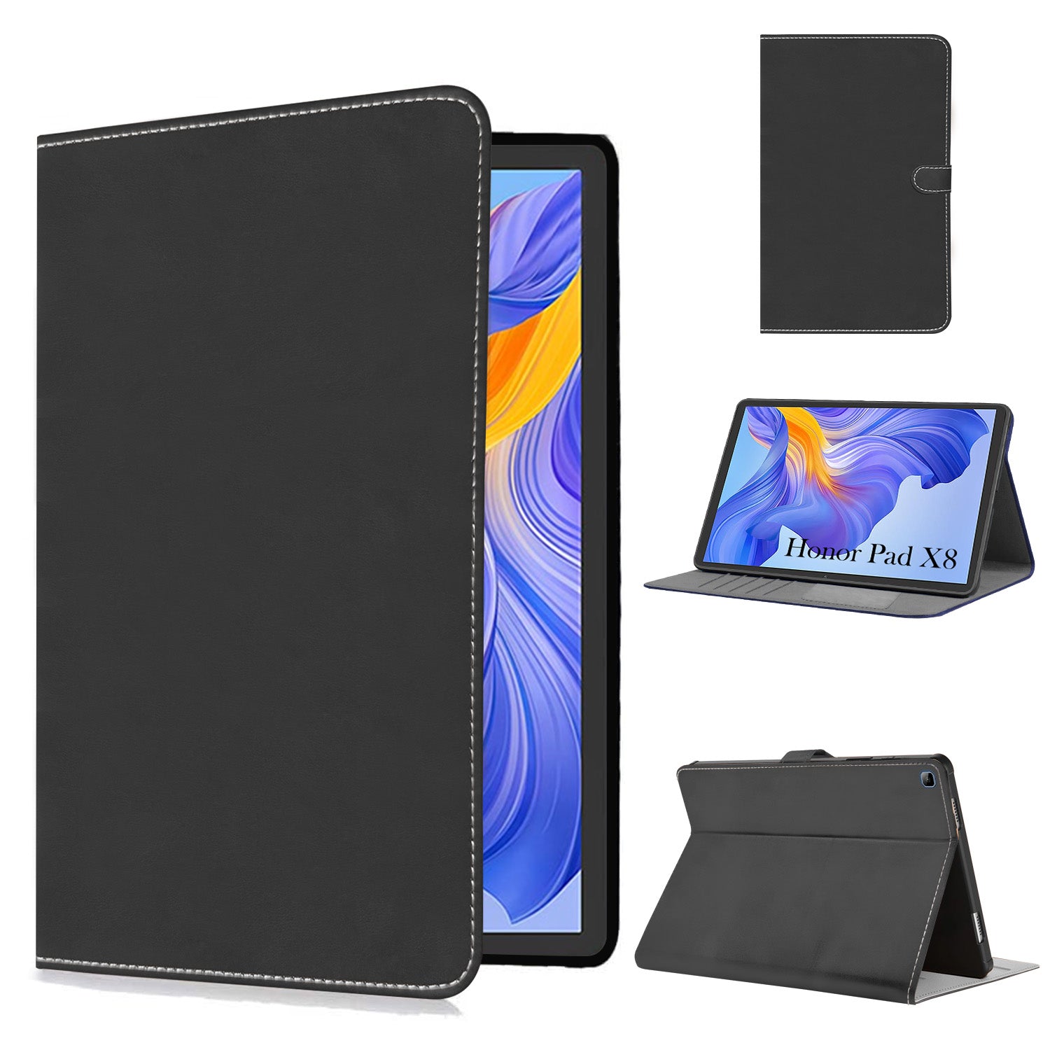 For Flip Cover Folio Case Honor Pad X8 10 Inch AGM3-W09HN (PU Matte Leather | Multi-Angle Smart Stand | Card Storage Slots | Silicone Back Pouch)
