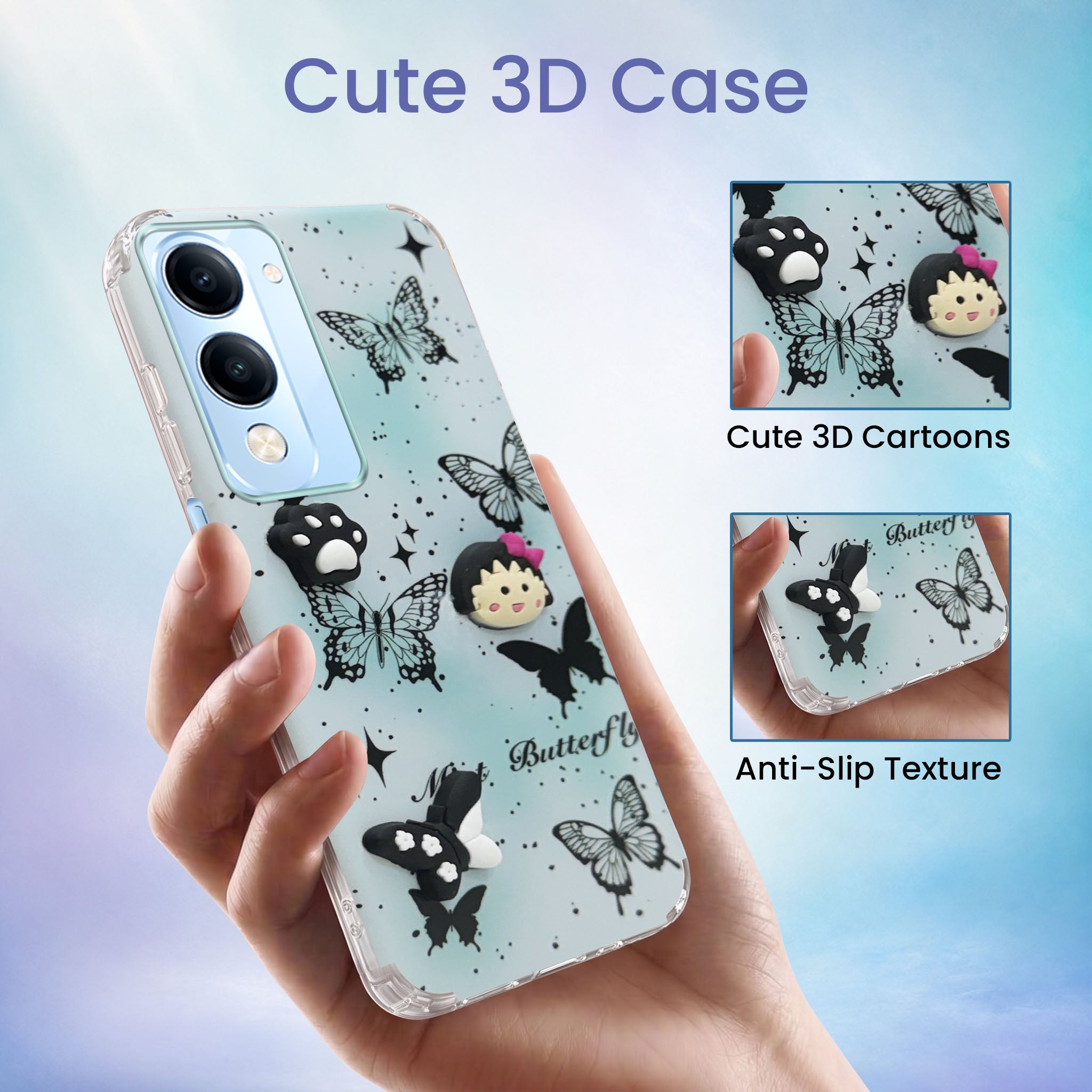 For Vivo iQOO Z10 Lite Back Cover Case (3D Cute Cartoons | Hard Back Side Soft | Matte Premium Finish | HD Printing)