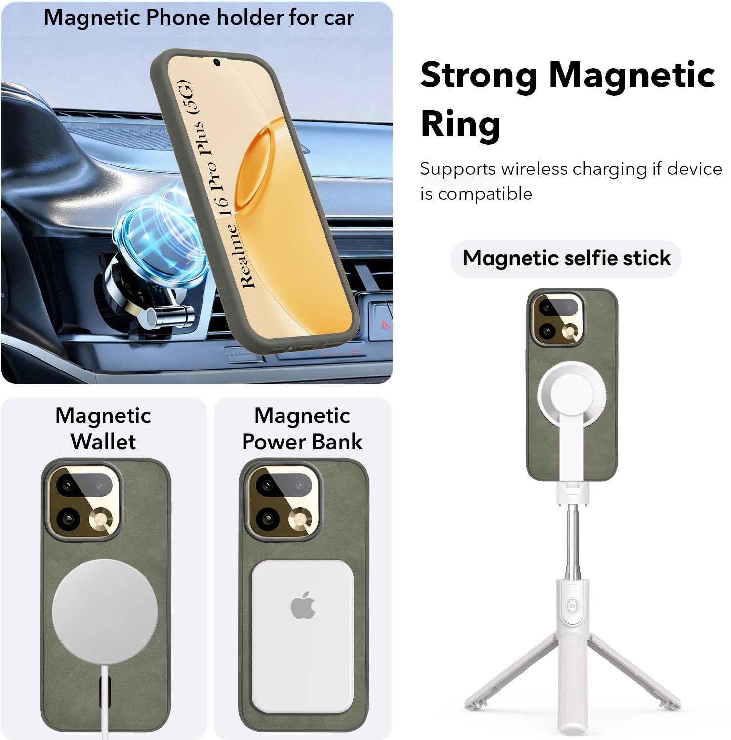 For Realme 16 Pro Plus 5G Back Cover Case Leather Finish (MagSafe Compatible Wireless Charging | Soft Touch | Camera Bump Protection)