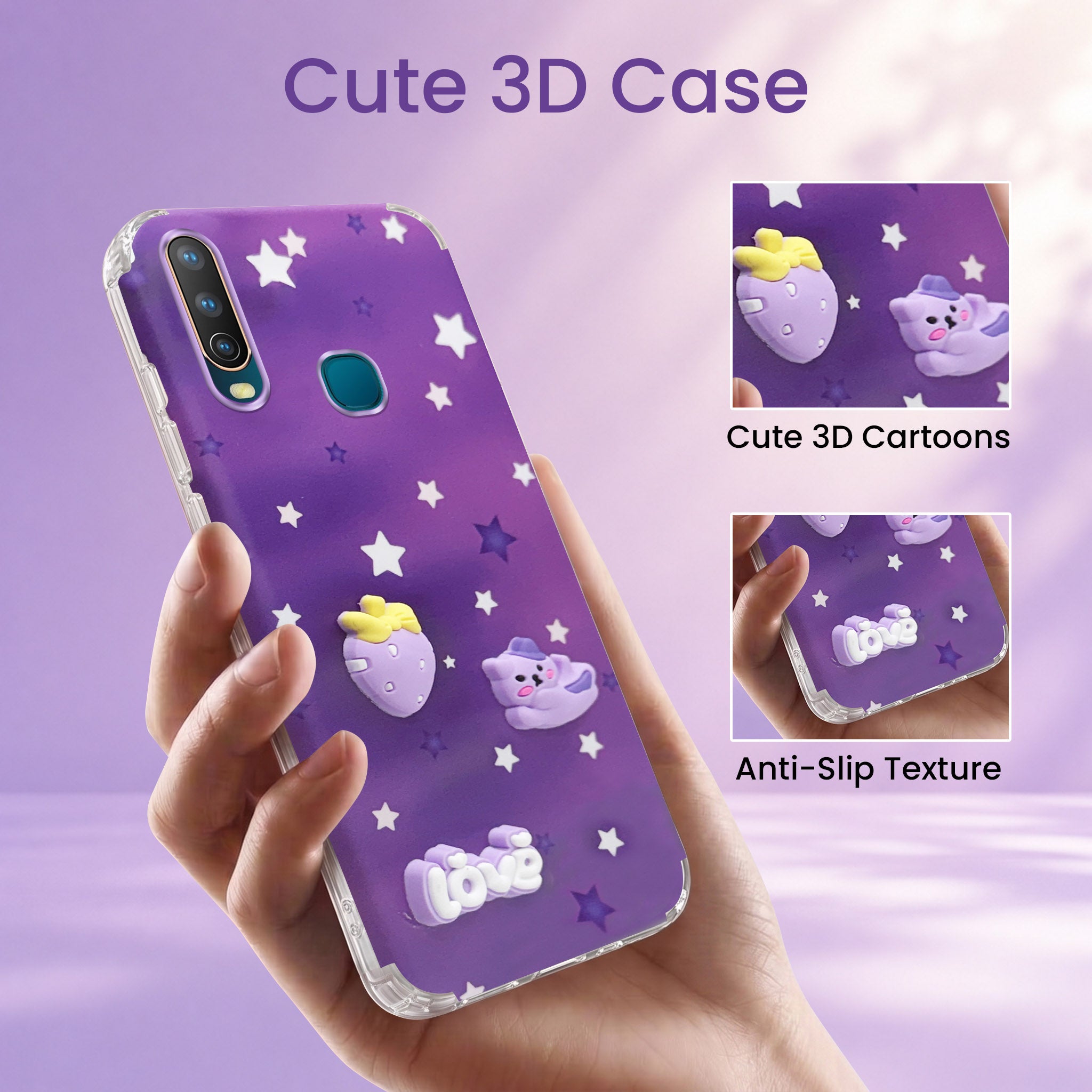 For Vivo U10 Back Cover Case (3D Cute Cartoons | Hard Back Side Soft | Matte Premium Finish | HD Printing)