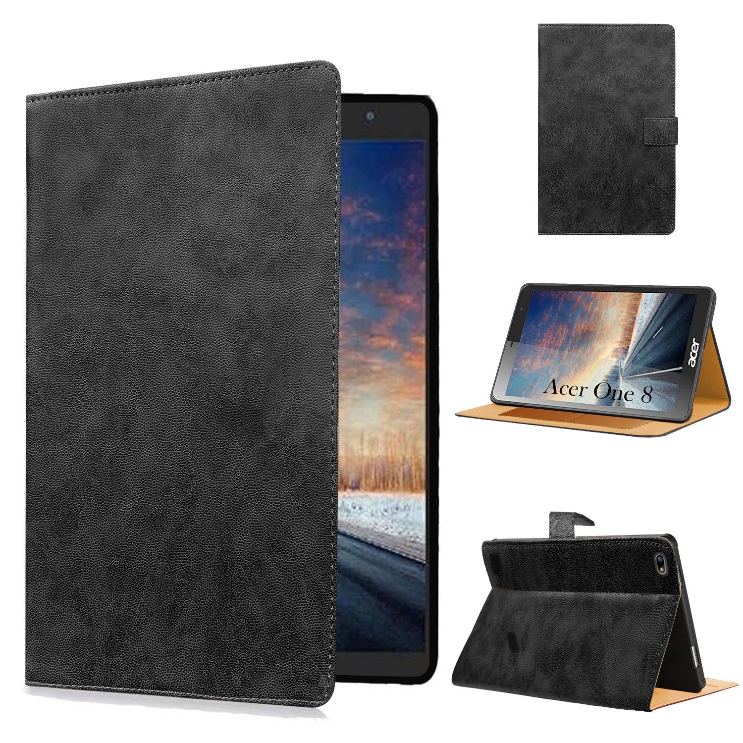 For Acer One 8 8 Inch Flip Cover Folio Cover (PU Matte Leather | Multi-Angle Smart Stand | Card Storage Slots | Silicone Back Pouch)
