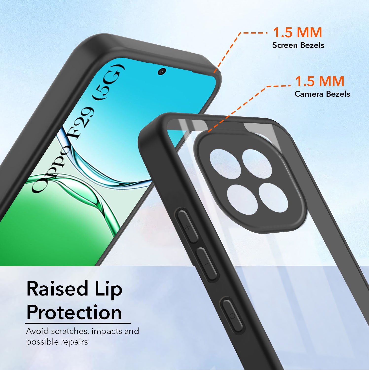 For Oppo F29 Combo with Back Cover and 9H Tempered Glass (Lifetime Anti-Yellow | Crystal Clear Shockproof | Oleophobic Coating Screen Glass)