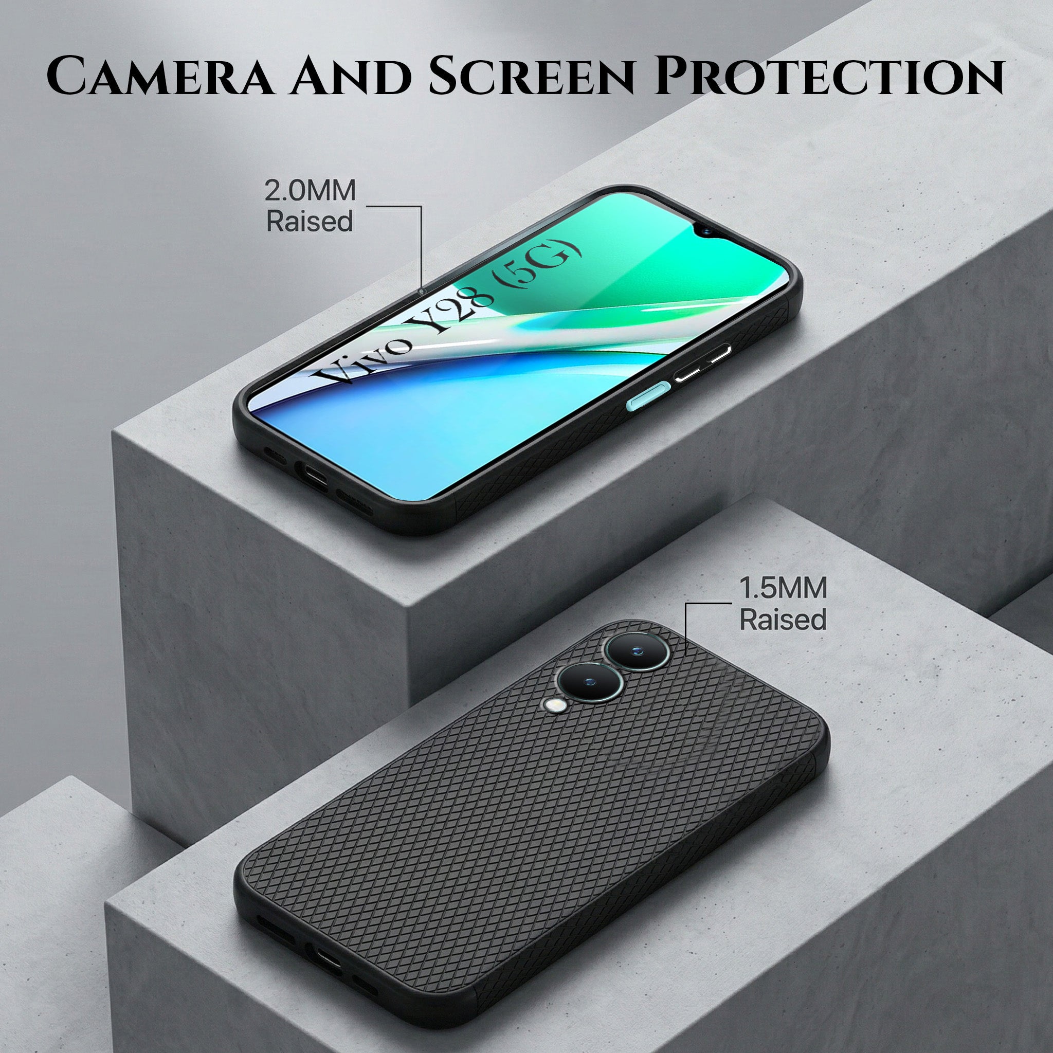 For Vivo Y28 5G Combo with Back Cover and 9H Tempered Glass (Liquid Silicone | Camera Protection | Oleophobic Coating Screen Glass)