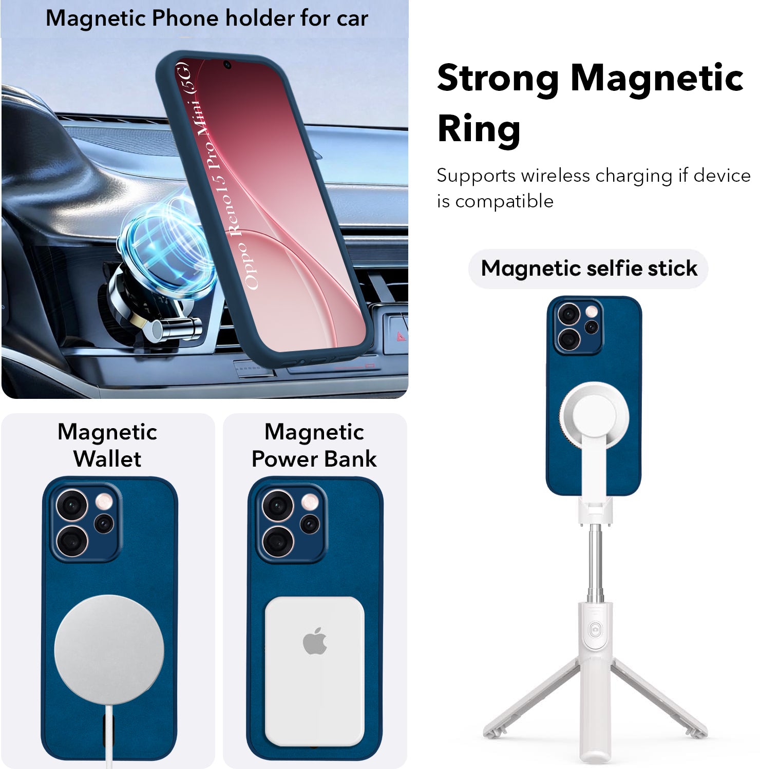 For Oppo Reno15 Pro Mini 5G | Oppo Reno 15 Pro Mini 5G Back Cover Case  Leather Finish  (MagSafe Compatible Wireless Charging | Soft Touch | Camera Bump Protection)