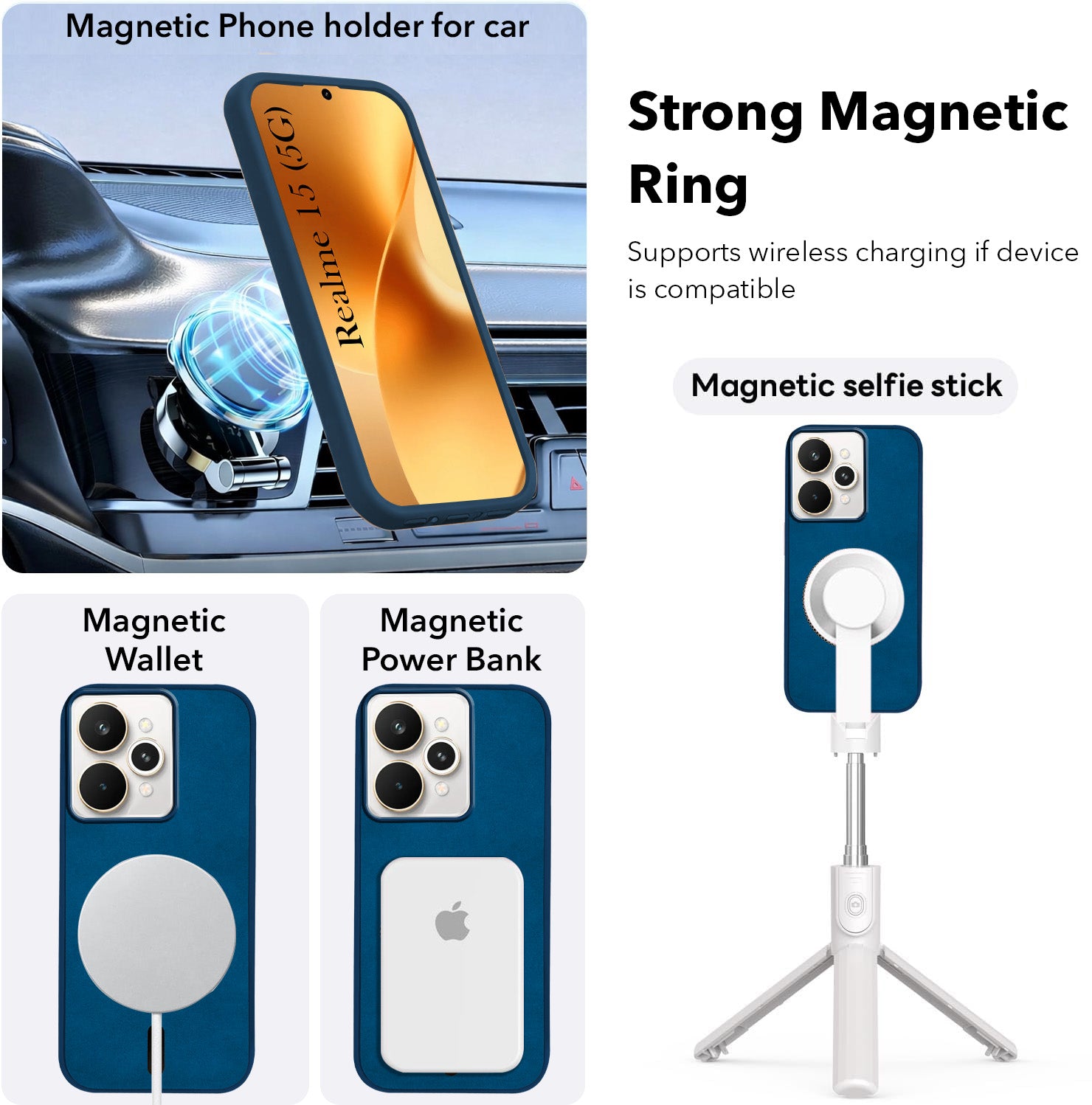 For Realme 15 Back Cover Case Leather Finish (MagSafe Compatible Wireless Charging | Soft Touch | Camera Bump Protection)