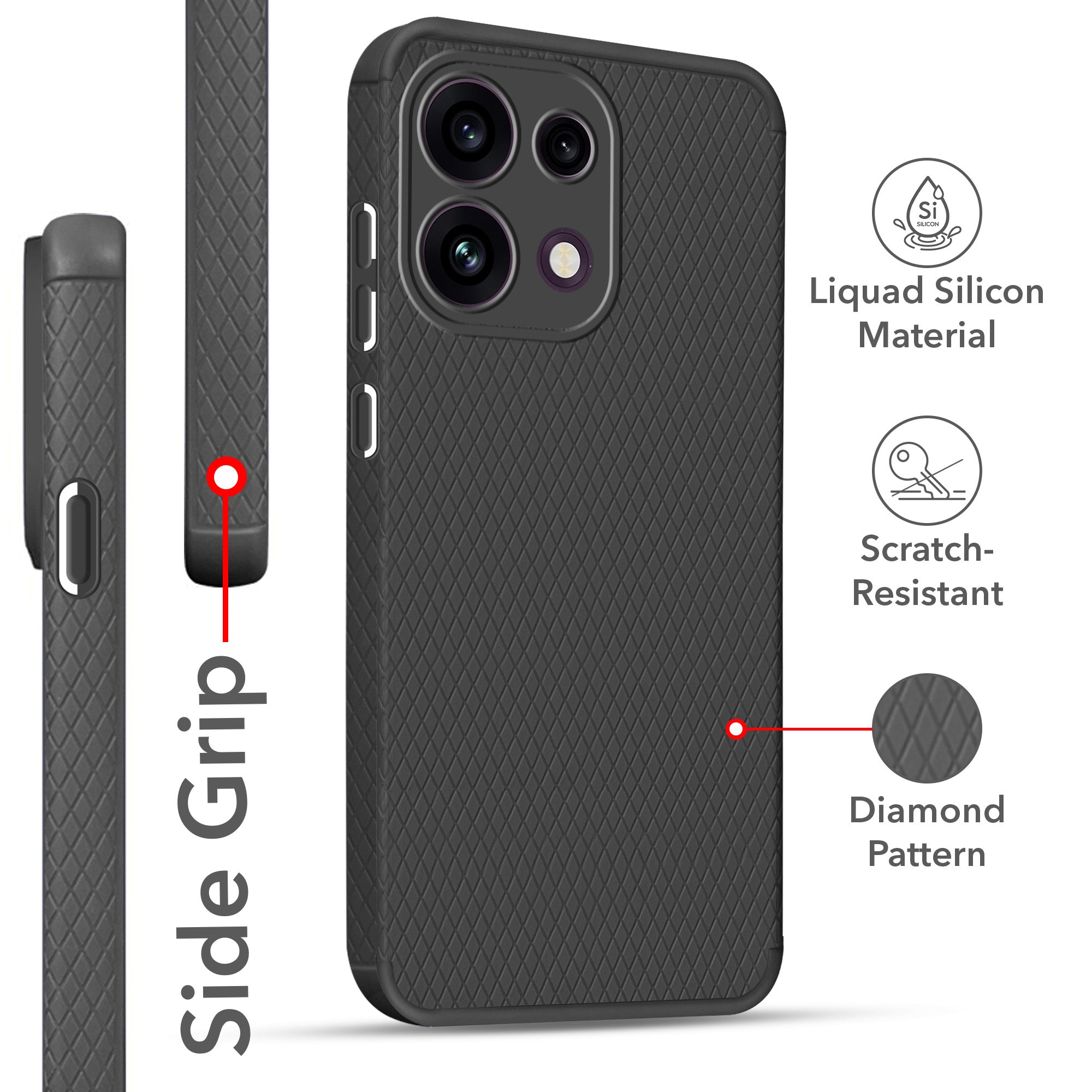 For Oppo Reno 16C 5G Back Cover Case Liquid Silicone (Camera Protection | Side Grip Texture | Soft and Flexible)