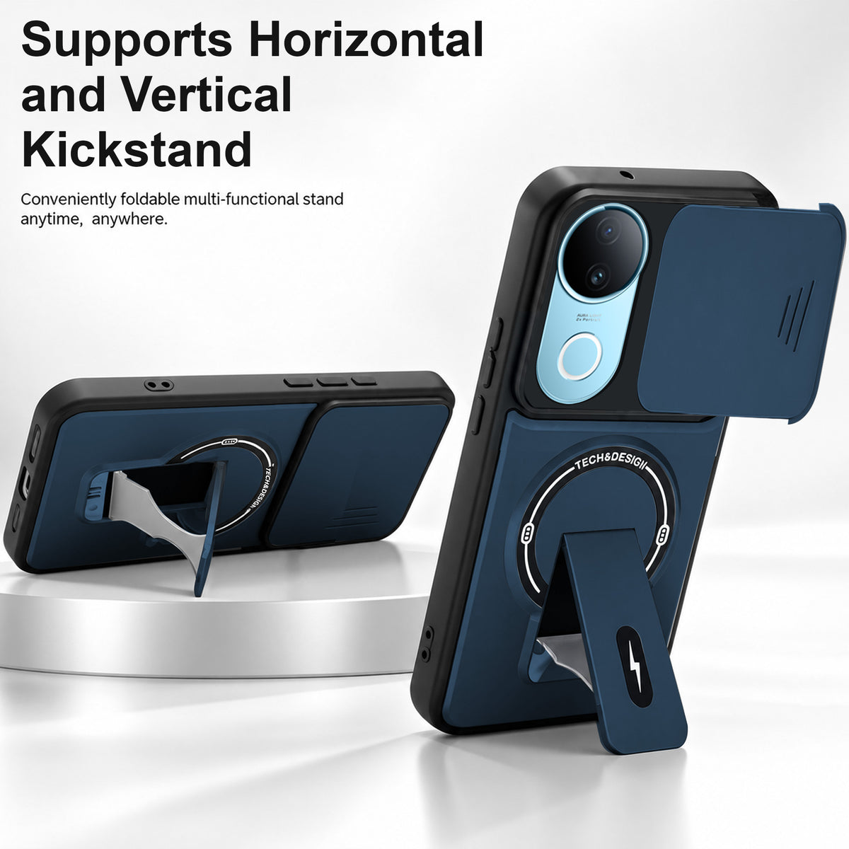 For Vivo iQOO Z10R Back Case Cover Metallic (Hybrid Armor Kickstand | Sliding Shutter Camera Protection | MagSafe Compatible)