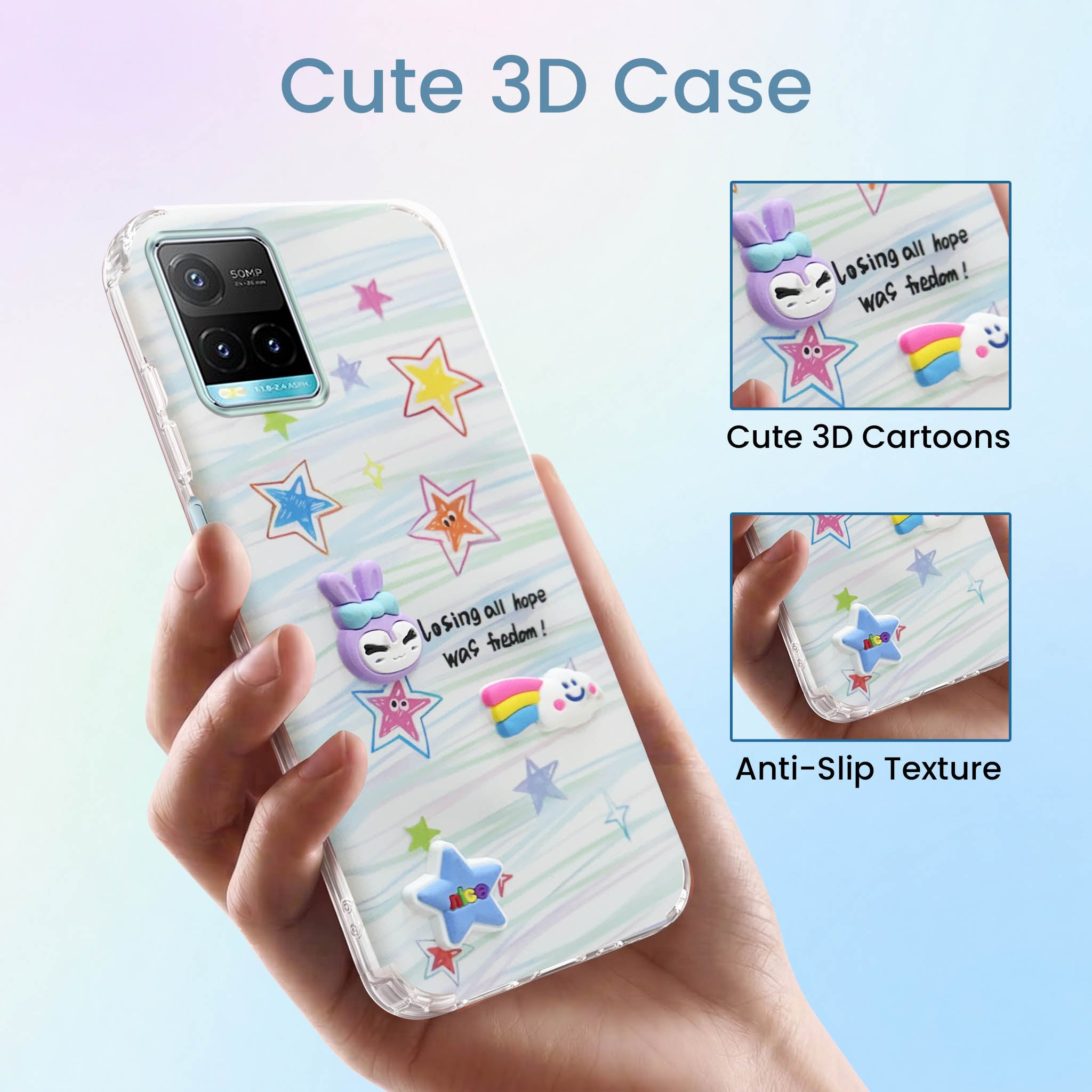 For Vivo Y33s Back Cover Case (3D Cute Cartoons | Hard Back Side Soft | Matte Premium Finish | HD Printing)