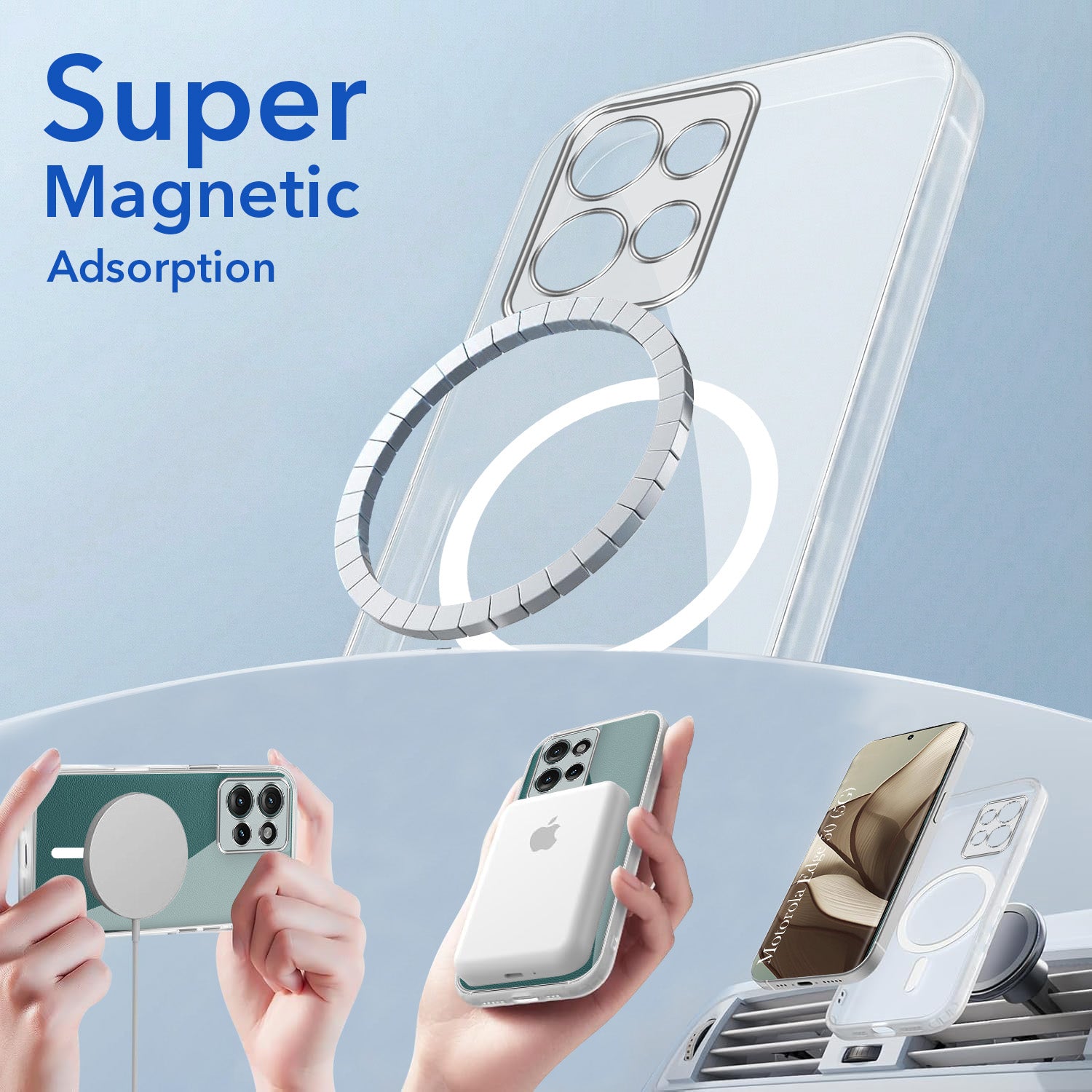 For Motorola Moto Edge 50 5G Back Cover Case Lifetime Anti-Yellow MagSafe Compatible Clear (Sleek Hard Crystal | Shockproof and Camera Protection)