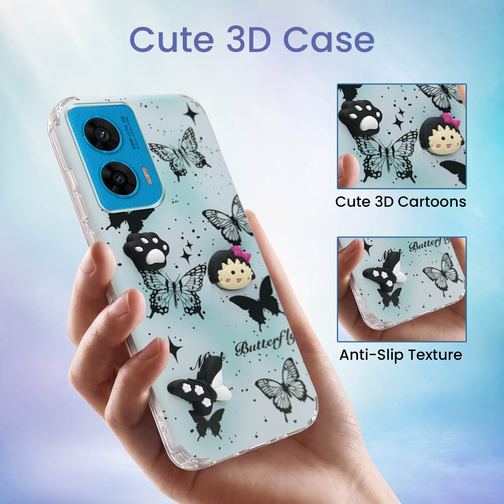 For Motorola Moto G96 Back Cover Case (3D Cute Cartoons | Hard Back Side Soft | Matte Premium Finish | HD Printing)