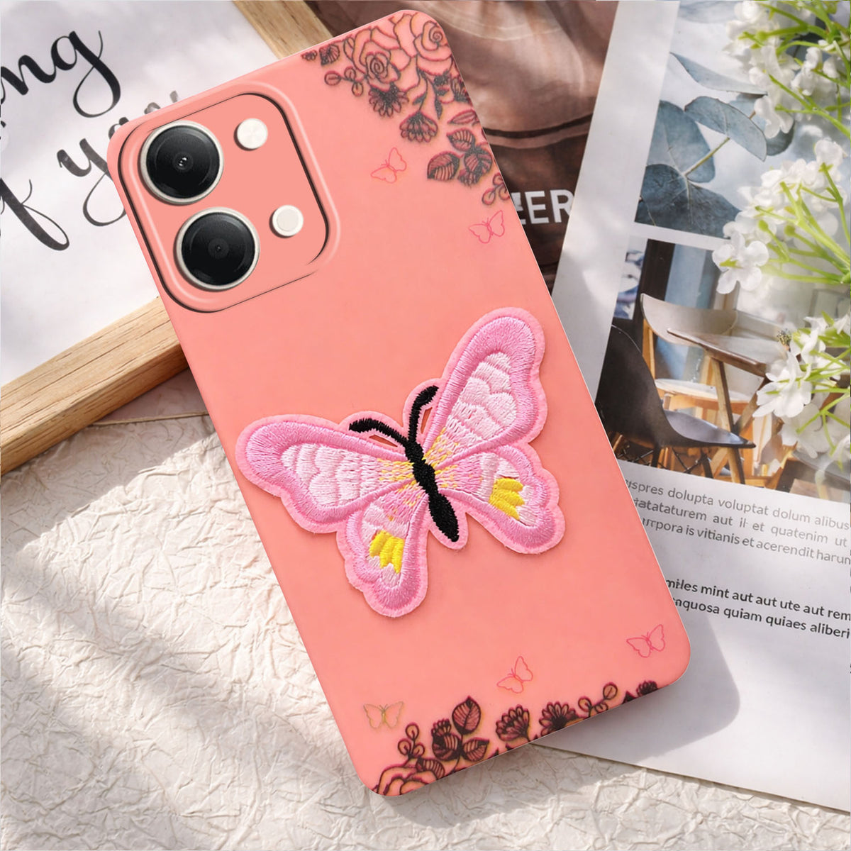 For Vivo Y05 (4G) | Vivo T5 Lite (5G) Back Cover Case (Soft Butterfly Embroidery | Women Teen Girls | Camera Protection| Matte Silicone)