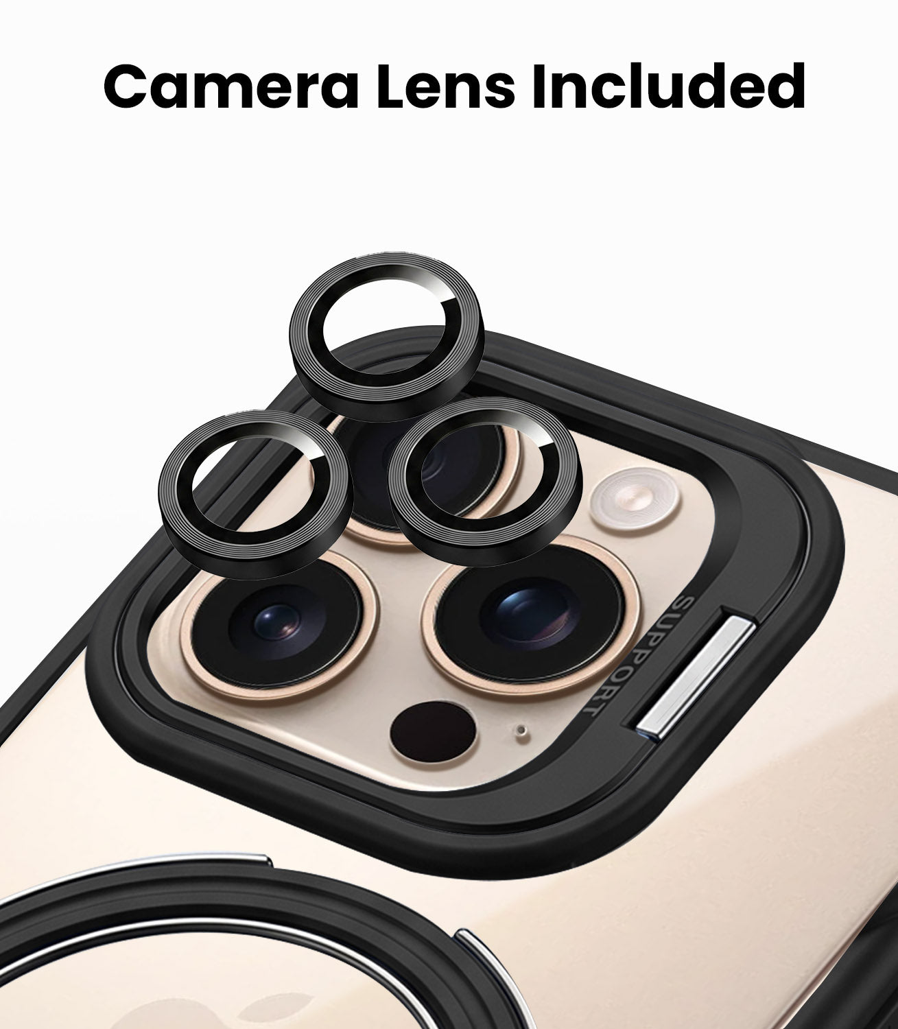For Apple iPhone 16 Pro Back Cover Case Crystal (Lifetime Anti Yellow | Magnetic Ring Stand | Camera Lens Protection | MagSafe Compatible)
