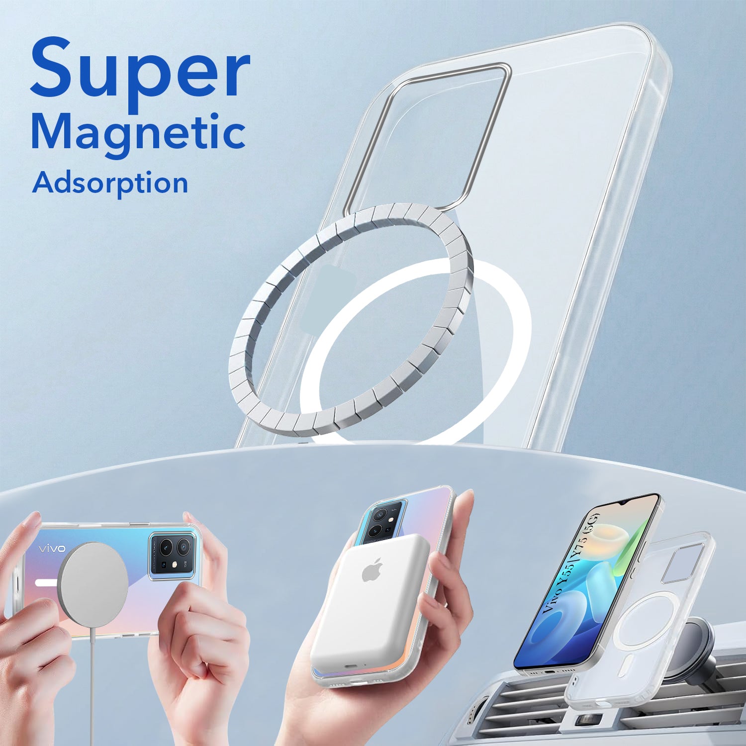 For Vivo Y75 5G | Y55 5G Back Cover Case Lifetime Anti-Yellow MagSafe Compatible Clear (Sleek Hard Crystal | Shockproof and Camera Protection)